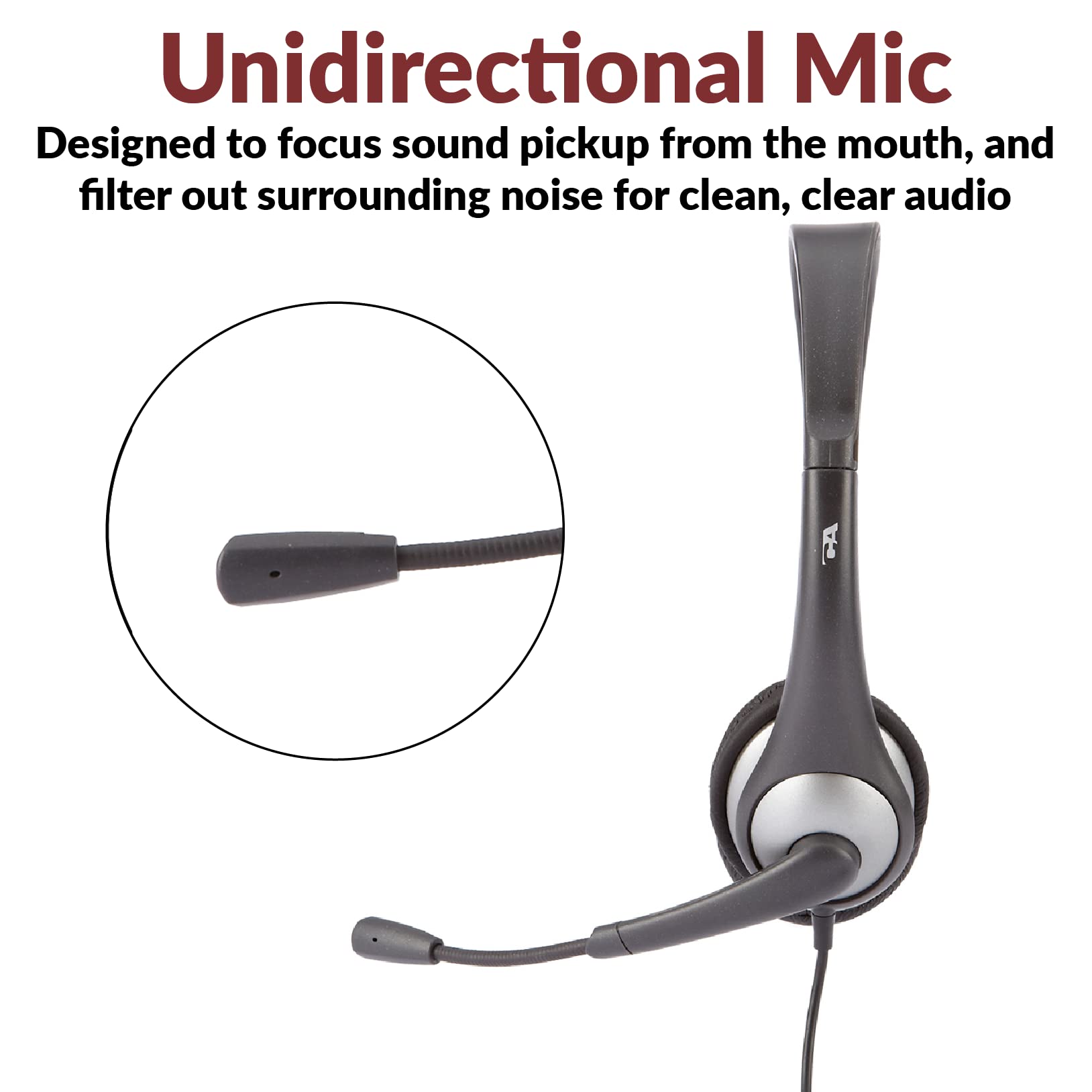 Cyber Acoustics AC-104 Mono Headset with Microphone - Lightweight Single-Ear Headphones for K12 Students, Online Learning & Virtual Classrooms - Durable School Headset for Distance Education (Gray)