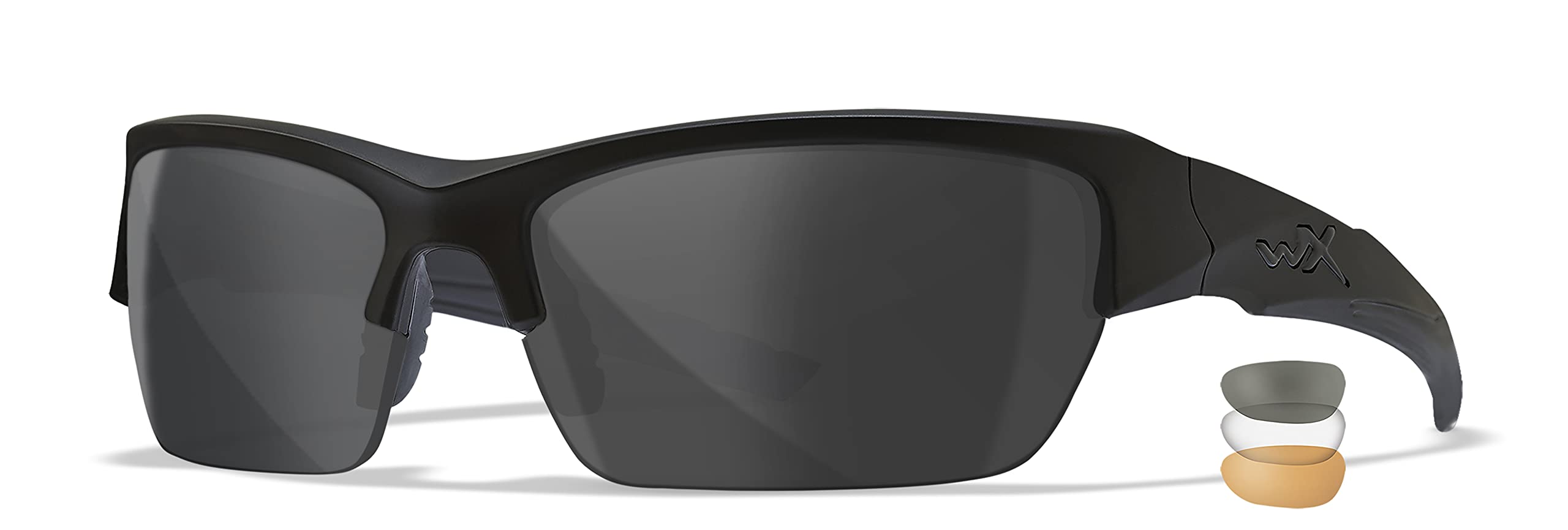 Wiley X WX Valor Tactical Sunglasses - Ballistic Rated Safety Glasses for Men & Women | Shatterproof UV Protection for Shooting, Fishing, Biking & Extreme Sports | Matte Black Frame with Grey/Clear/Light Rust Lenses | Perfect for Outdoor Adventures & Tactical Operations