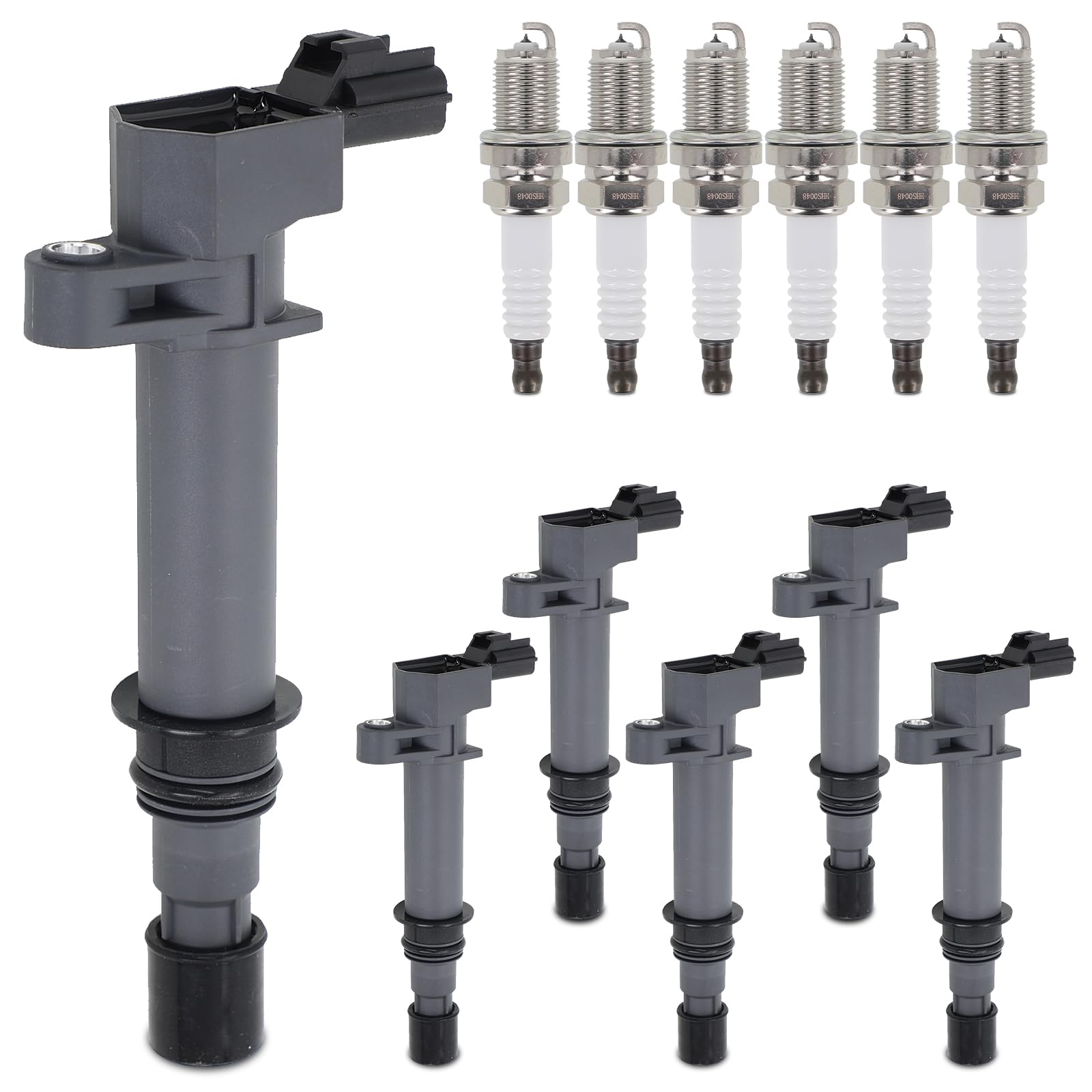 High-Performance Sorghum Ignition Coil Pack & Spark Plugs Set of 6 - Compatible with Mitsubishi Dodge Dakota Durango Nitro Ram 1500 Jeep Grand Cherokee Liberty Chrysler Aspen - Replaces UF270 5C1114 C1231 E593C IC243 - Perfect for Engine Tune-Ups & Performance Upgrades