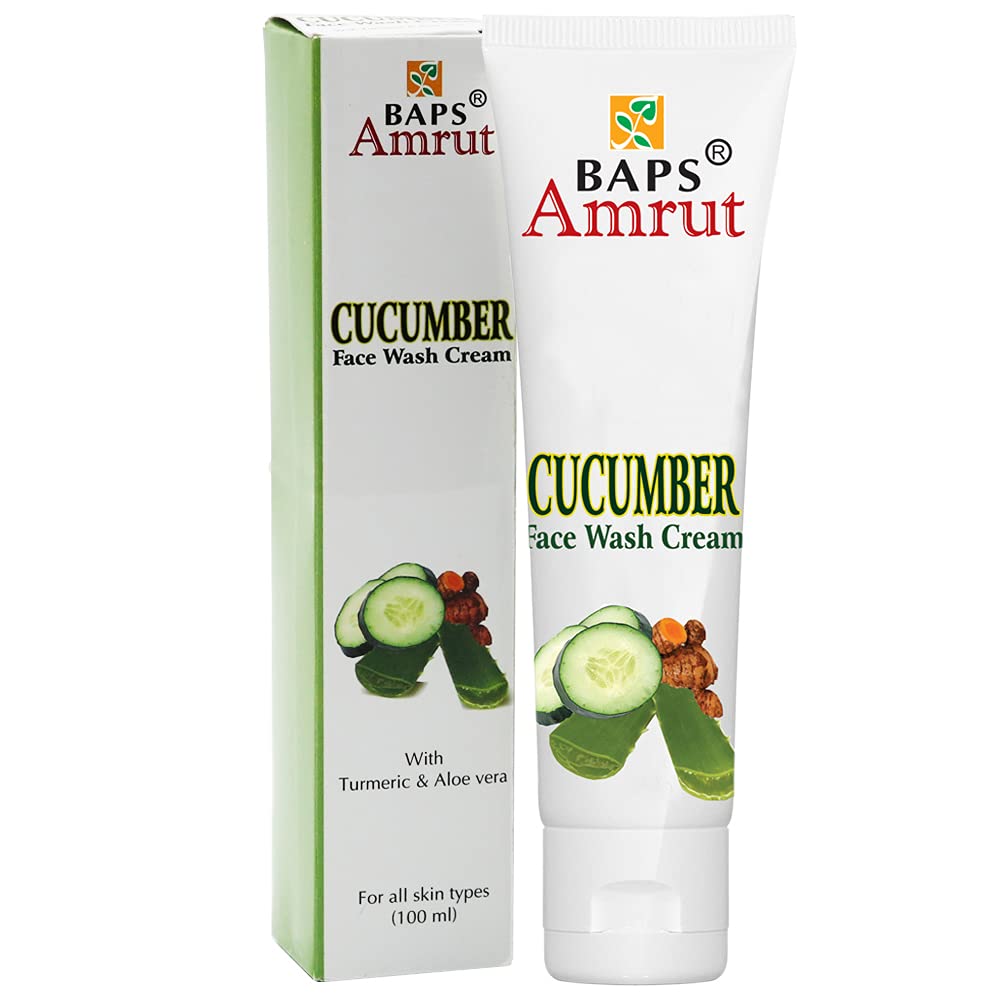 BAPS Amrut Cucumber Face Wash Cream 100ml - Hydrating & Refreshing Facial Cleanser for All Skin Types - Perfect for Daily Skincare Routine & Acne-Prone Skin