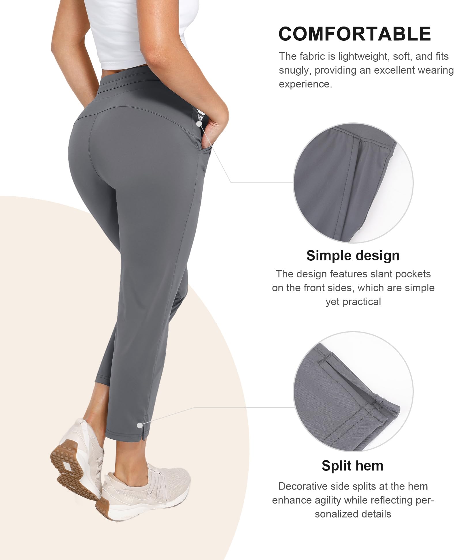 Women's Stretch Ankle Sweatpants with Deep Pockets - 7/8 Length Golf, Athletic, Lounge, Travel & Work Pants - Perfect for Yoga, Running Errands & Casual Outings