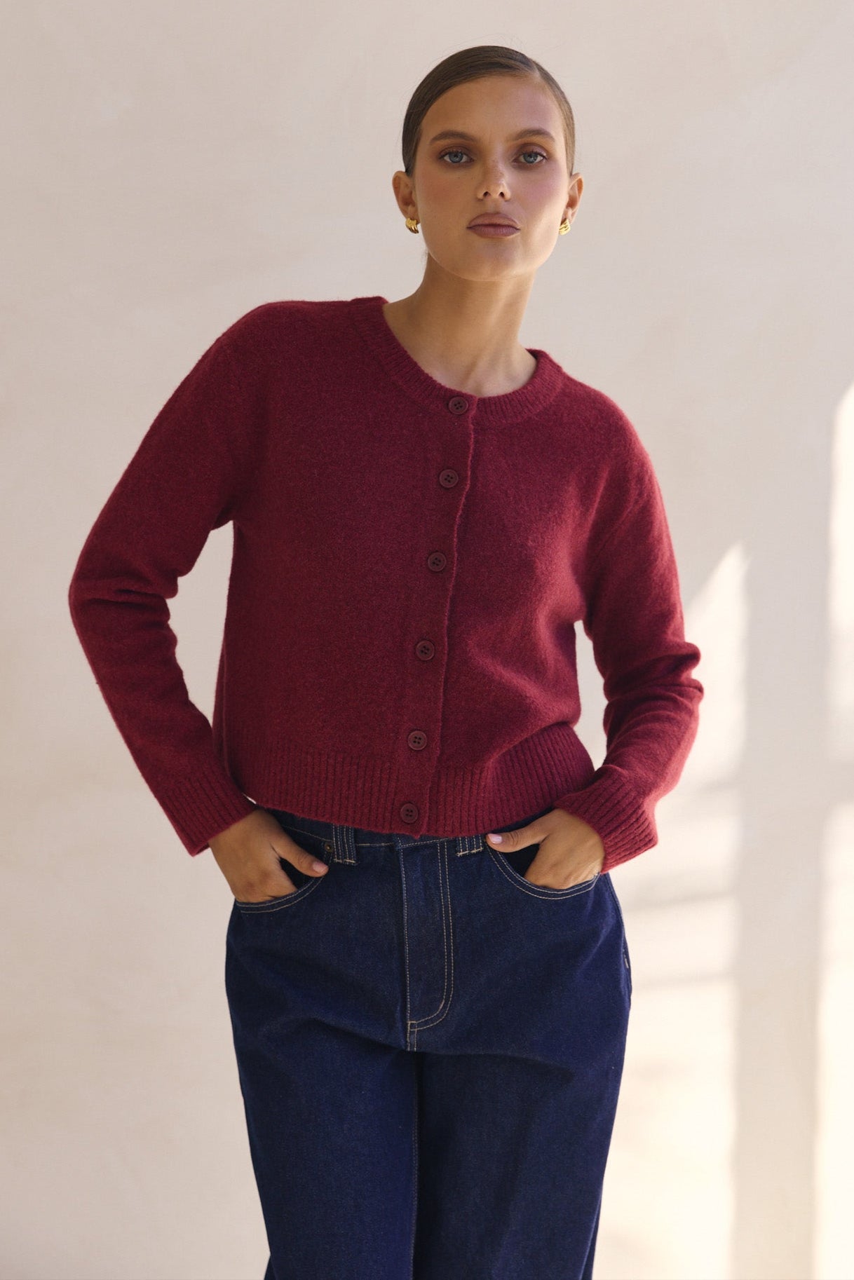 Darci Cardigan for Women - Soft & Cozy Burgundy Knit Sweater - Perfect for Fall & Winter Layering, Office Wear & Casual Outfits