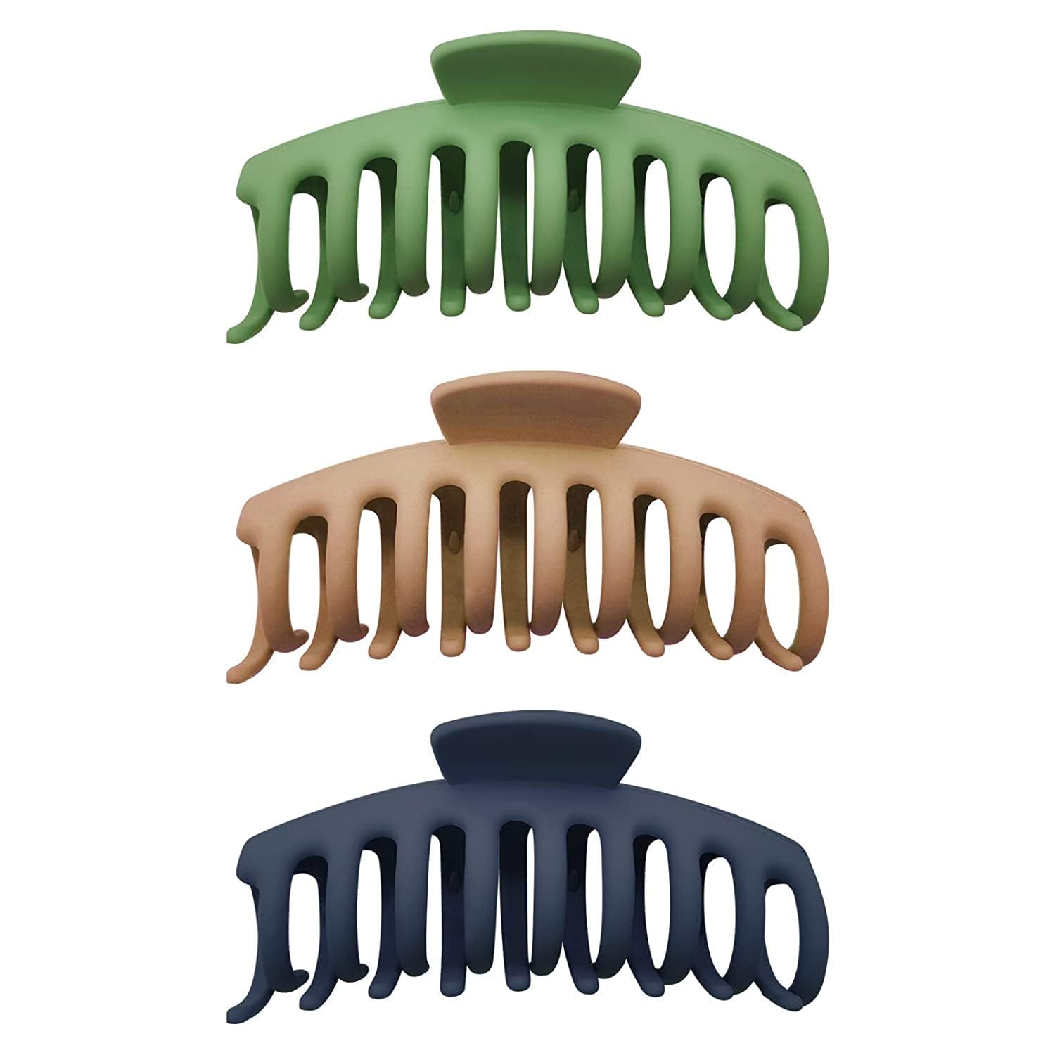 Skvilla 3-Piece Large Hair Claw Clips for Women - Strong Hold Non-Slip Matte Hair Clips (4 Inch) for Thin, Thick & Curly Hair - Neutral Multicolor | Perfect for Updos, Ponytails & Everyday Hairstyles