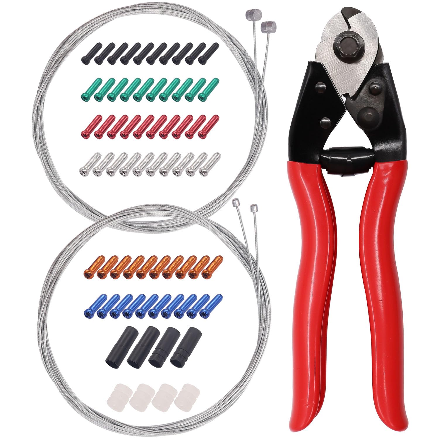 73Pcs Bicycle Brake & Shifter Cable Kit with Cable Cutter, End Caps & O-Rings - Stainless Steel Wire Cutter Set for Mountain & Road Bikes - Perfect for Bike Maintenance & Repair