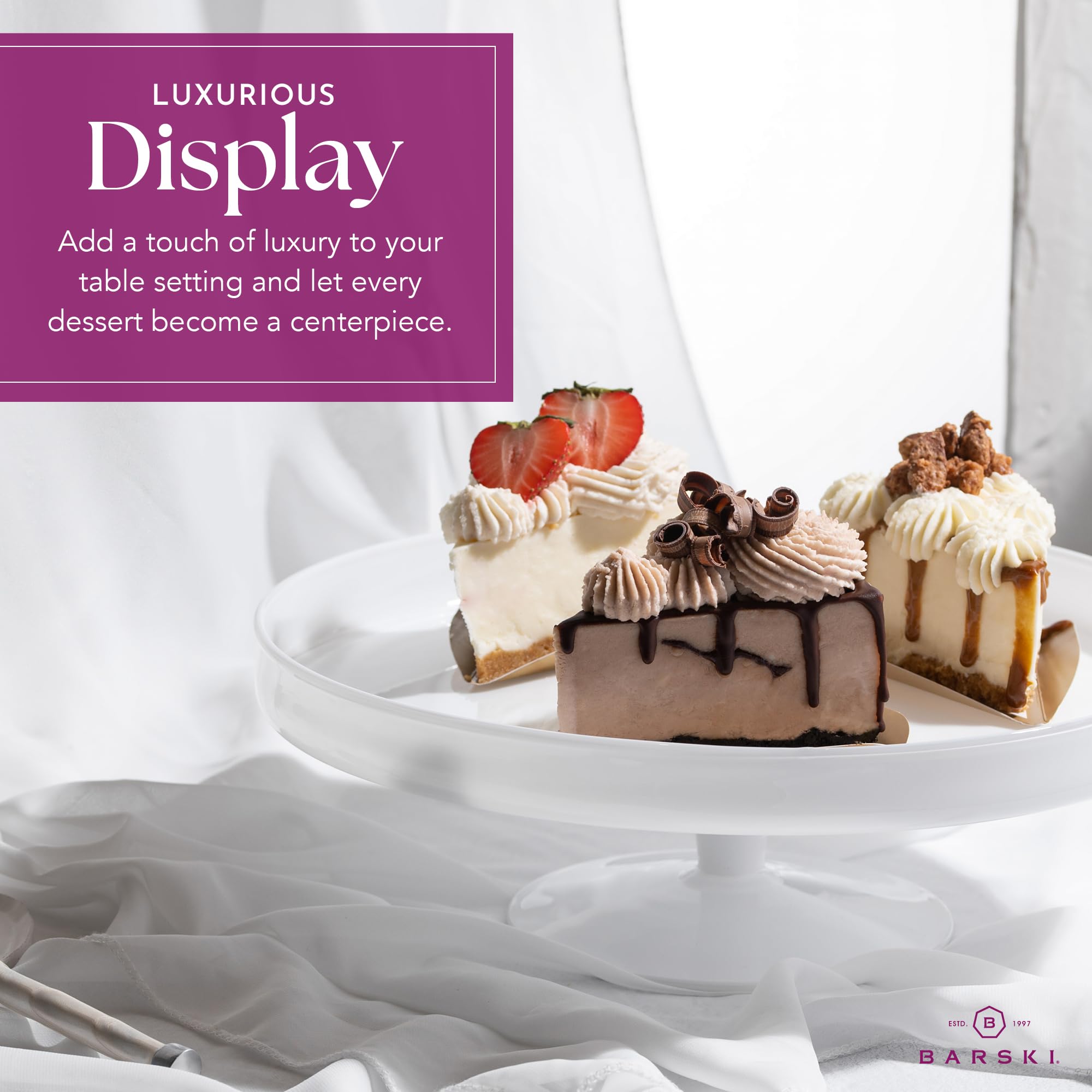 Barski European Quality Handmade Opal White Glass Cake Stand - 12.4