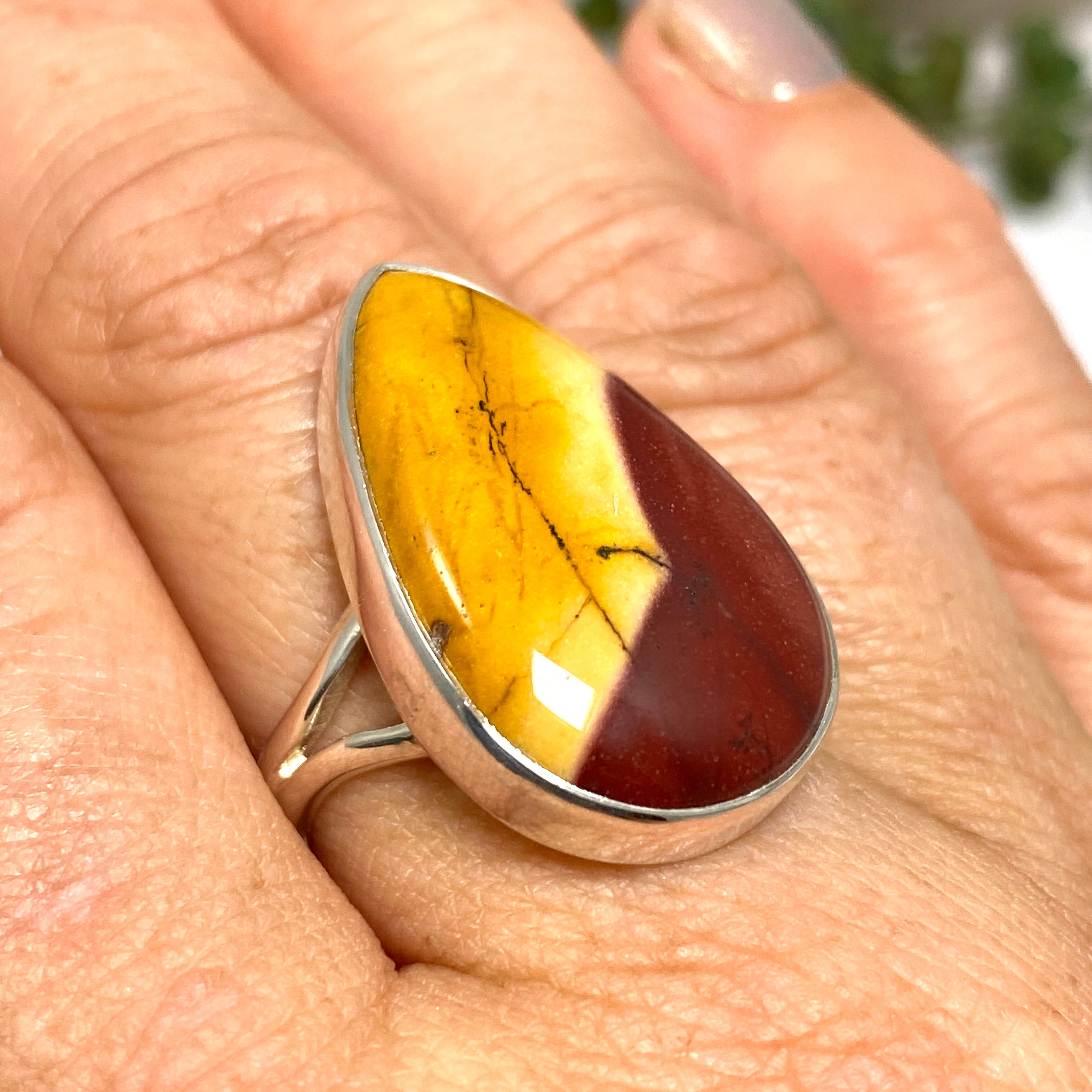Natural Mookaite Teardrop Cabochon Ring - Size 9 - KRGJ3391 - Handmade Gemstone Jewelry for Women - Perfect for Boho Style, Meditation & Spiritual Healing