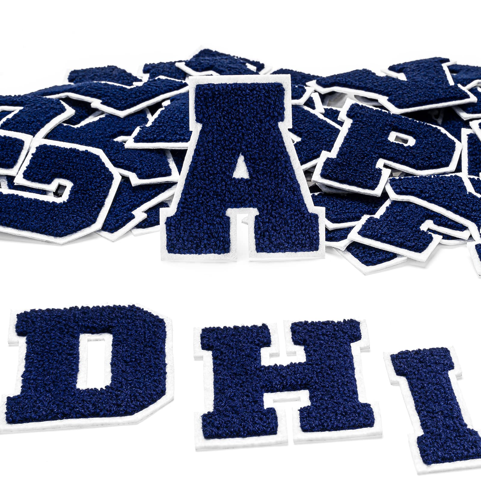 **26pcs Navy Blue Iron-On Chenille Letter Patches for Clothing – Large 3.2