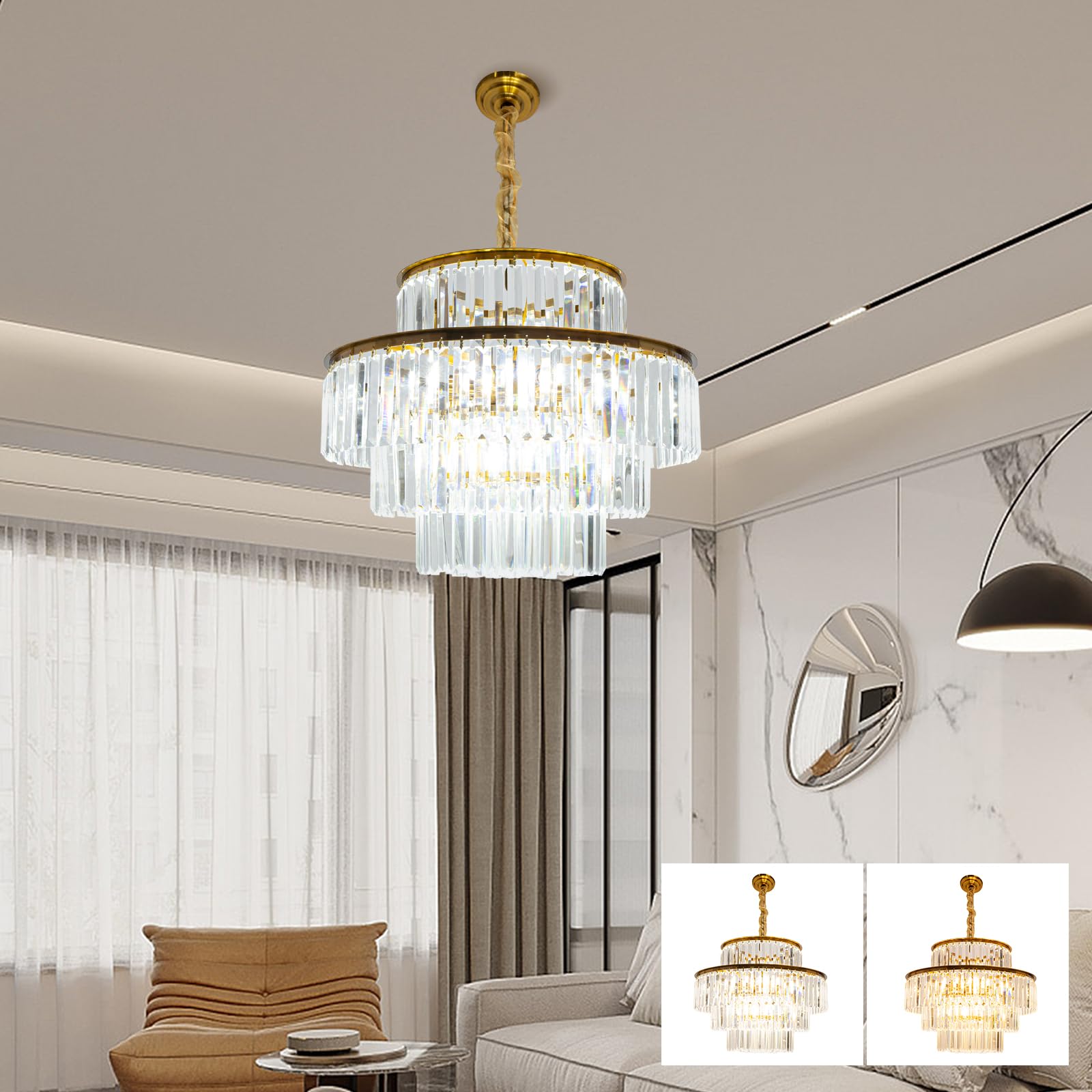 Modern Luxury Chrome Crystal Chandelier - 10-Light 4-Tier Contemporary Pendant Ceiling Light Fixture (23.6