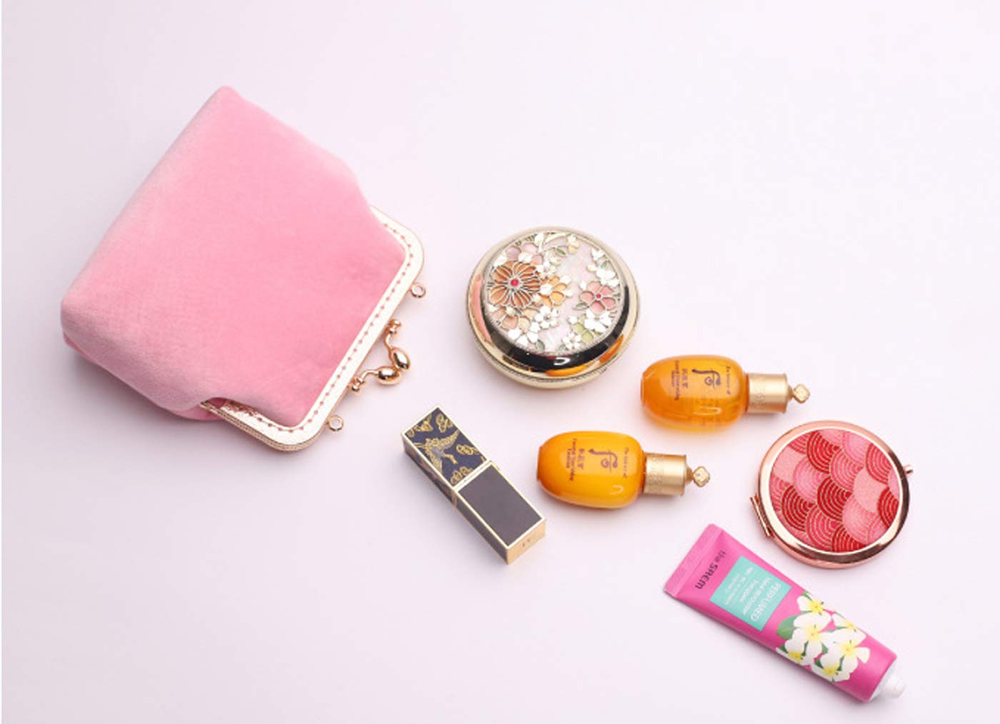 Jan&Dee Women's Velvet Suede Crossbody Wallet Clutch with Pearl Chain - Mini Retro Purse Organizer & Cosmetic Bag in Pink | Perfect for Parties, Dating & Daily Use