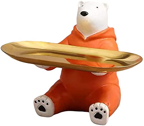 Nordic Style Bear Figurine Storage Tray - Seated Bear Statue Desk Organizer for Jewelry, Keys & Trinkets | Home, Office & School Desktop Decor & Storage Solution