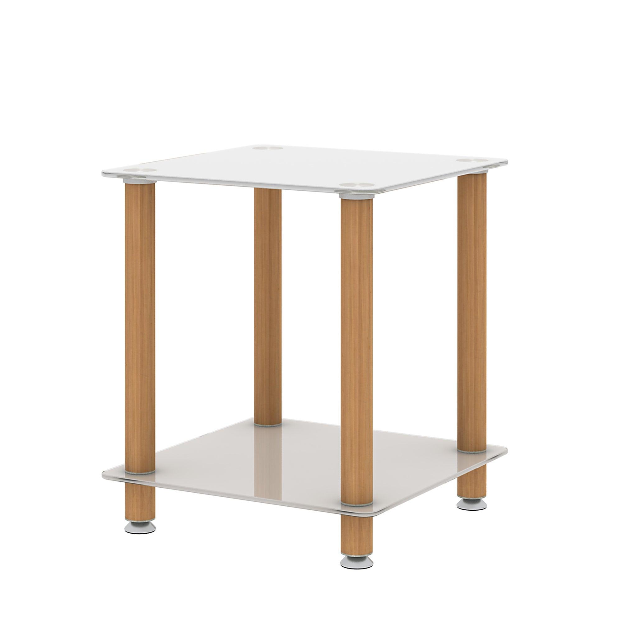Modern 2-Tier White & Oak Side Table with Storage Shelf - End Table, Nightstand, Sofa Table for Living Room, Bedroom, Office - Space Saving Furniture for Small Spaces