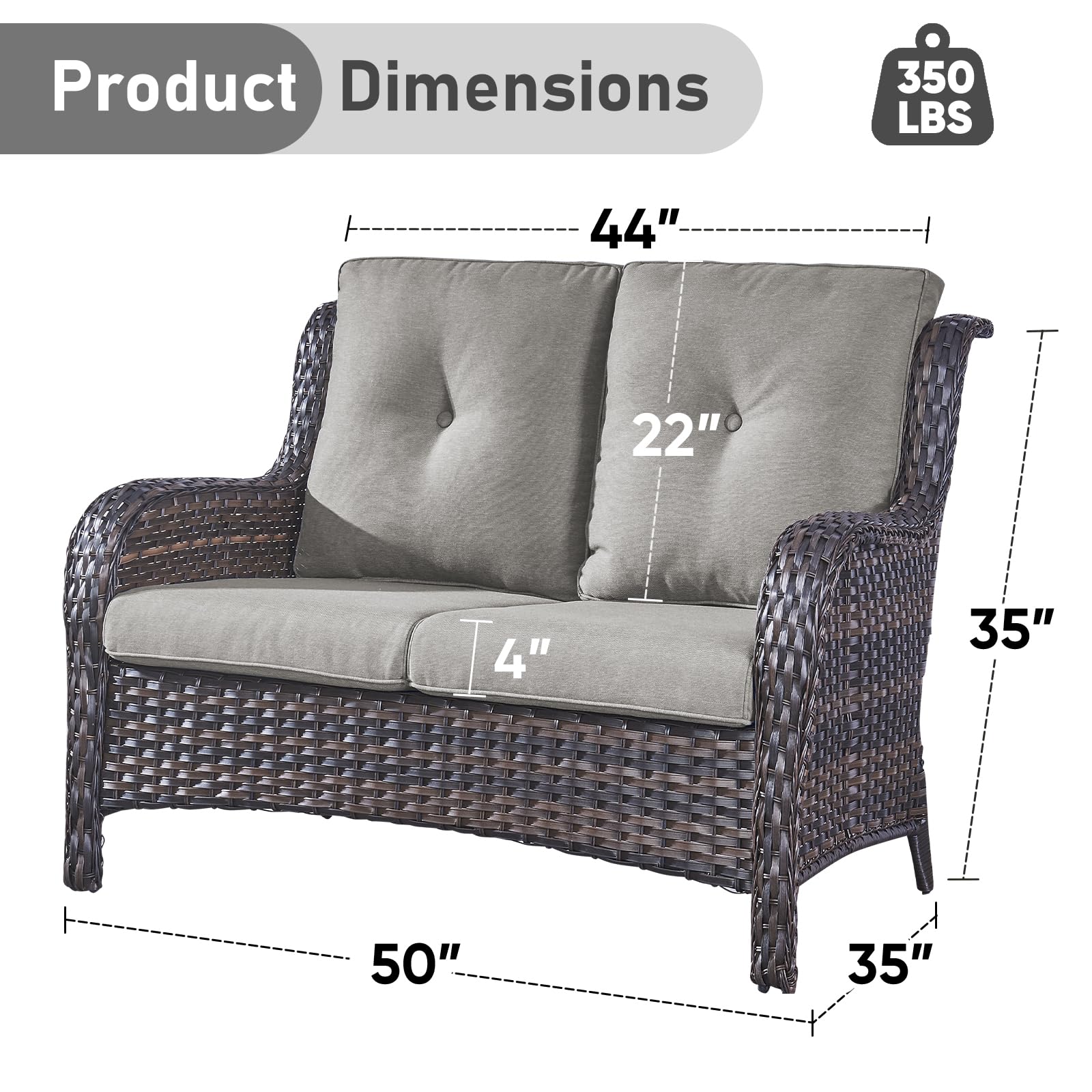 2-Seater Outdoor Loveseat Sofa - High Back Rattan Wicker Patio Couch for Porch, Deck & Backyard - Brown/Grey - Perfect for Relaxing, Entertaining & Sunbathing