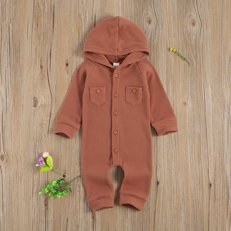 Soft & Cozy Hooded Baby Romper - Warm Fleece-Lined Infant Jumpsuit for Boys & Girls | Perfect for Winter, Outdoor Play & Photo Shoots