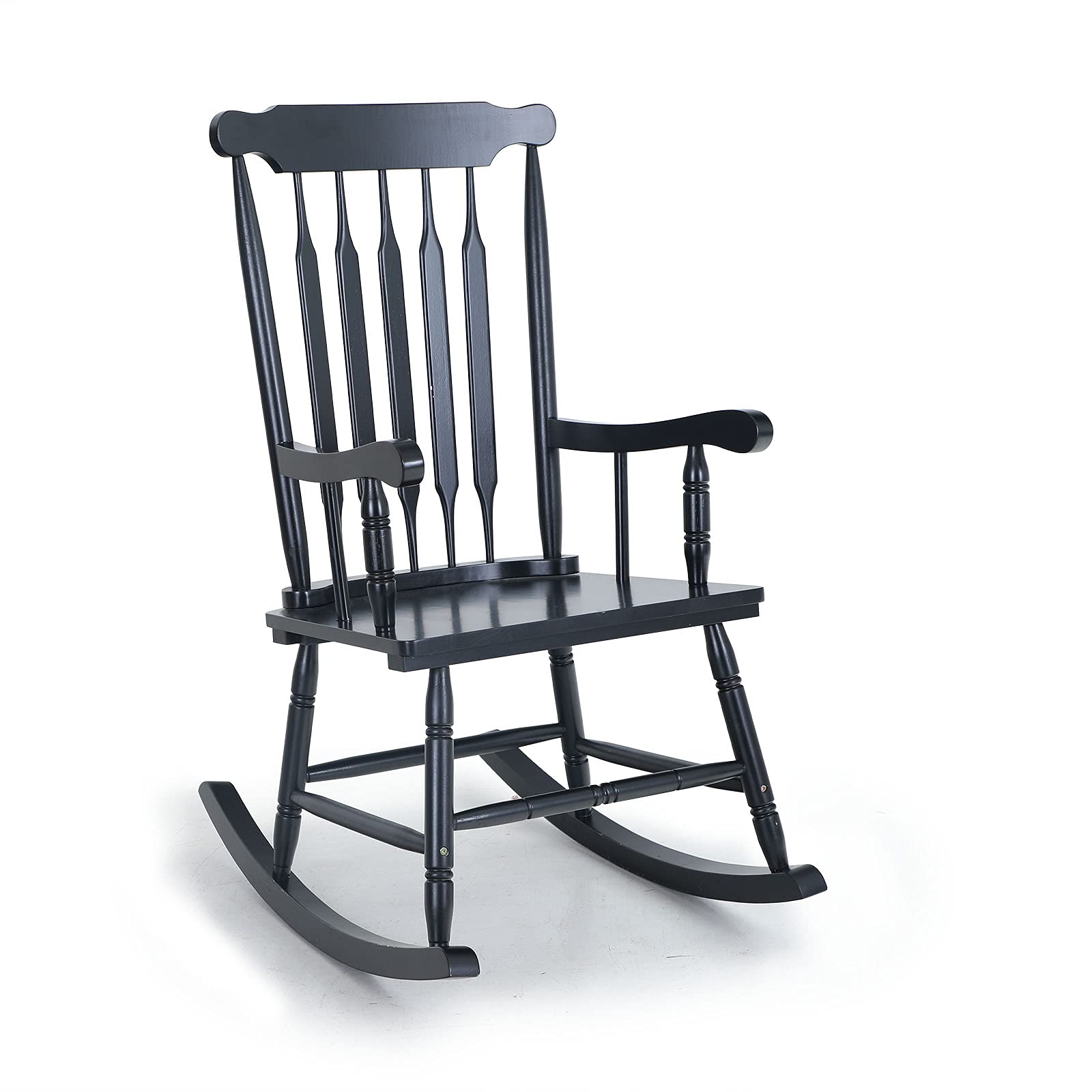 Sophia & William Modern Outdoor Wooden Rocking Chair - Poplar Wood with Fan-Shaped Back - 300 lbs Weight Capacity - Perfect for Porch, Patio, Garden, Lawn, Balcony, Backyard & Indoor Use - Black (1 Pack)