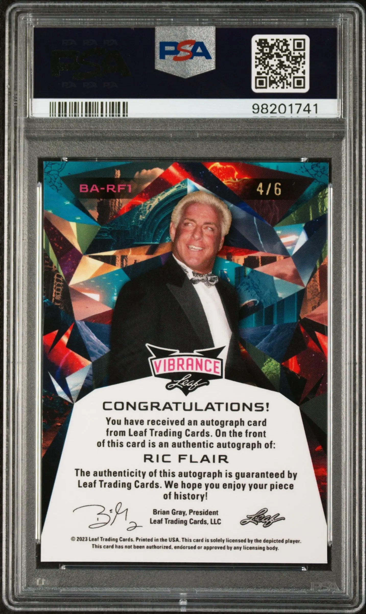 2023 Leaf Vibrance Autographs Ric Flair Orange Shimmer PSA 9 /6 #BA RF1 - Rare Wrestling Trading Card for Collectors & Fans - Perfect for Display, Investment & Memorabilia Collections