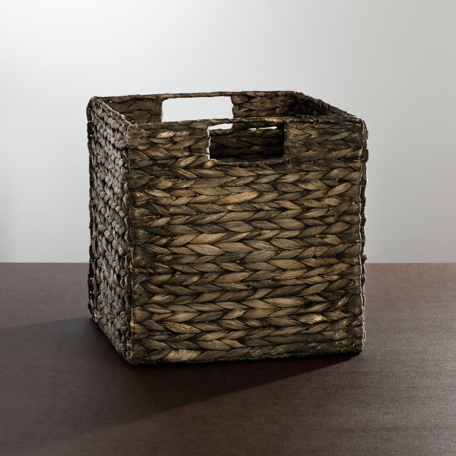 mDesign Natural Woven Hyacinth Storage Baskets with Handles - 2 Pack Black Wash Organizer Cubes for Kitchen Cabinets, Pantry Shelves & Cubby Units | Perfect for Snacks, Small Appliances & Home Organization