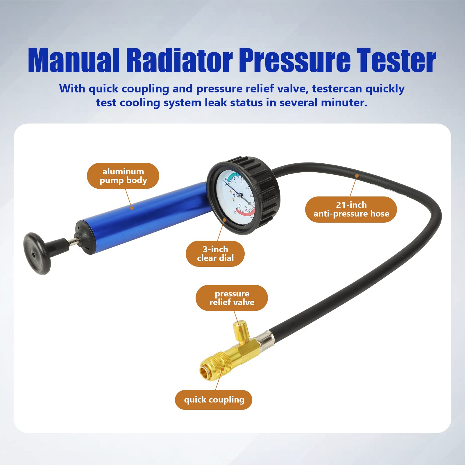 18-Piece Automotive Cooling System Pressure Tester Kit - Universal Radiator Pressure Tester for Car, Truck & Motorcycle - Perfect for DIY Repairs & Professional Mechanics