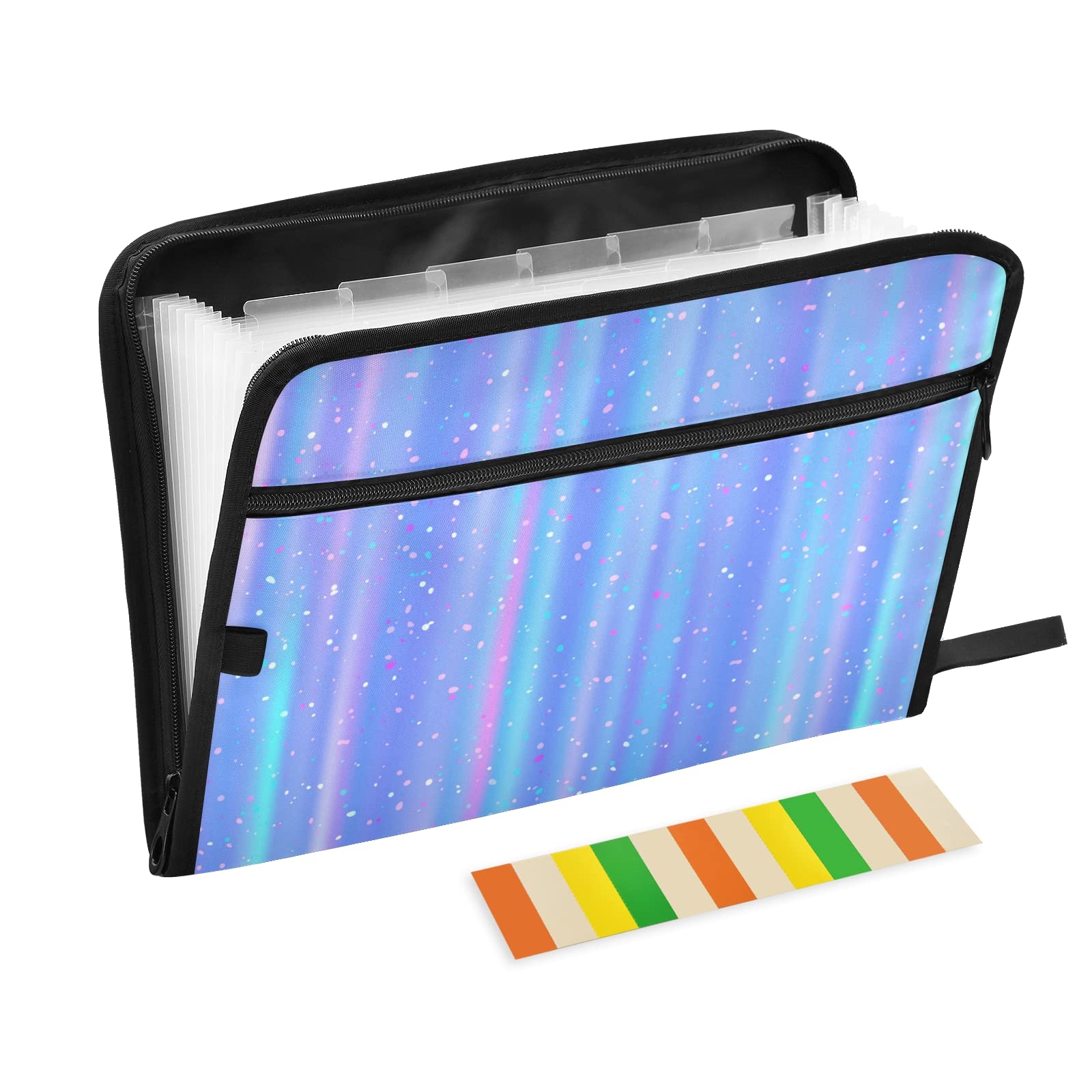 Colorful 13-Pocket Expanding File Folder with Sticky Labels - Accordion Document Organizer for Letter/A4 Paper - Zippered File Storage for Office, School & Home Organization (20812349) | Perfect for Bills, Receipts & Important Documents