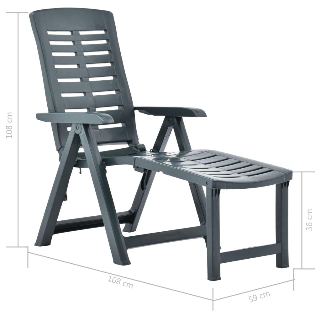 Adjustable Folding Outdoor Chaise Lounge Chair - Plastic Patio Sun Lounger for Beach, Pool, Backyard & Garden - Comfortable Recliner with Armrests (Green) - Perfect for Relaxing, Sunbathing & Outdoor Leisure