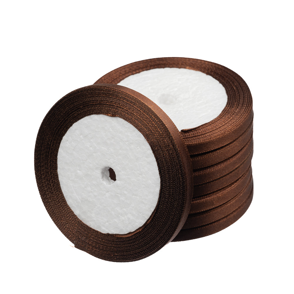1/4 Inch Brown Satin Ribbon - 25 Yards Bulk Roll for Gift Wrapping, Crafts, and DIY Projects