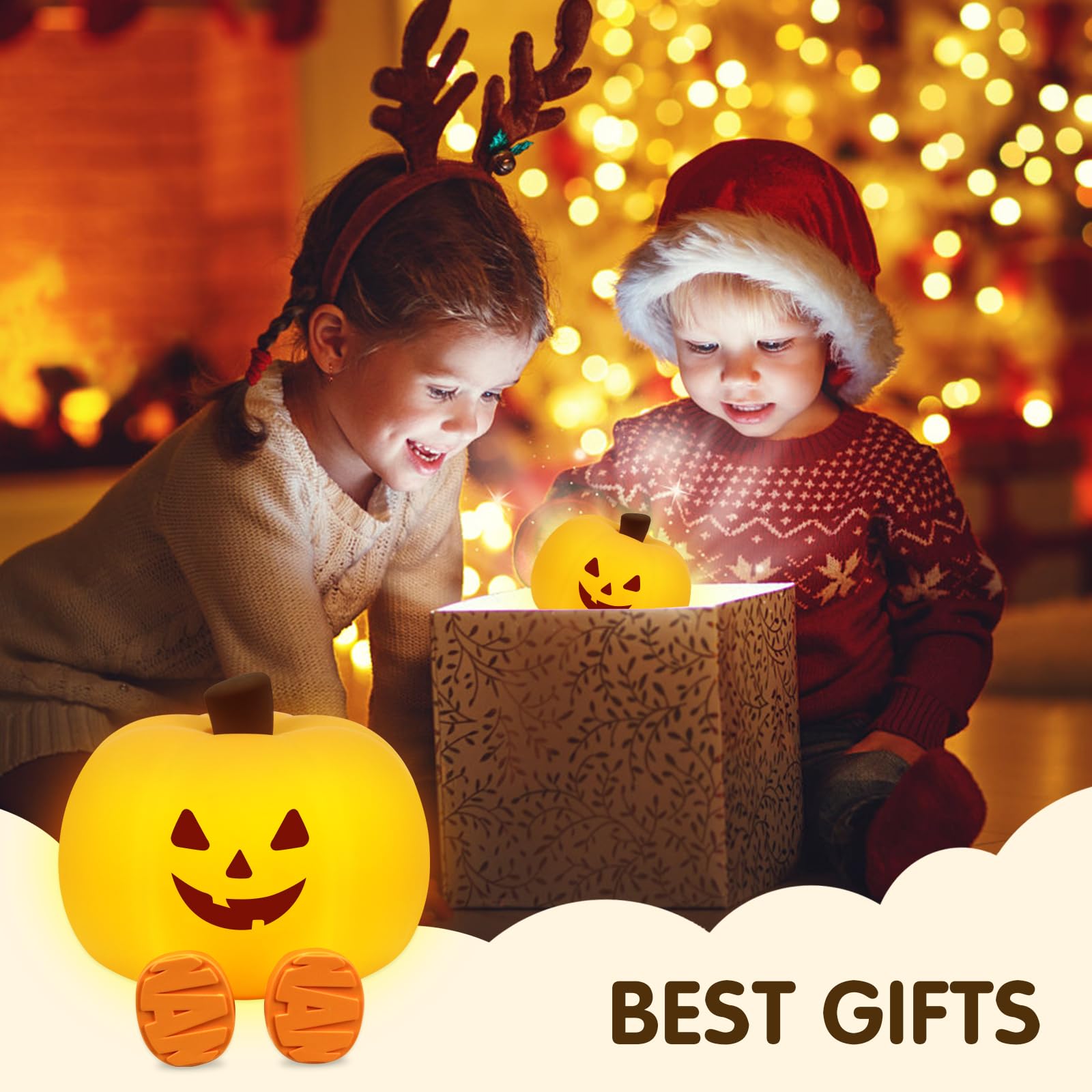 **Rechargeable Pumpkin Night Light for Kids - Cute Jack O'Lantern Halloween Decor, Dimmable Silicone Nursery Lamp for Baby & Toddler - Perfect for Bedtime, Nursery Decor & Halloween Gifts**