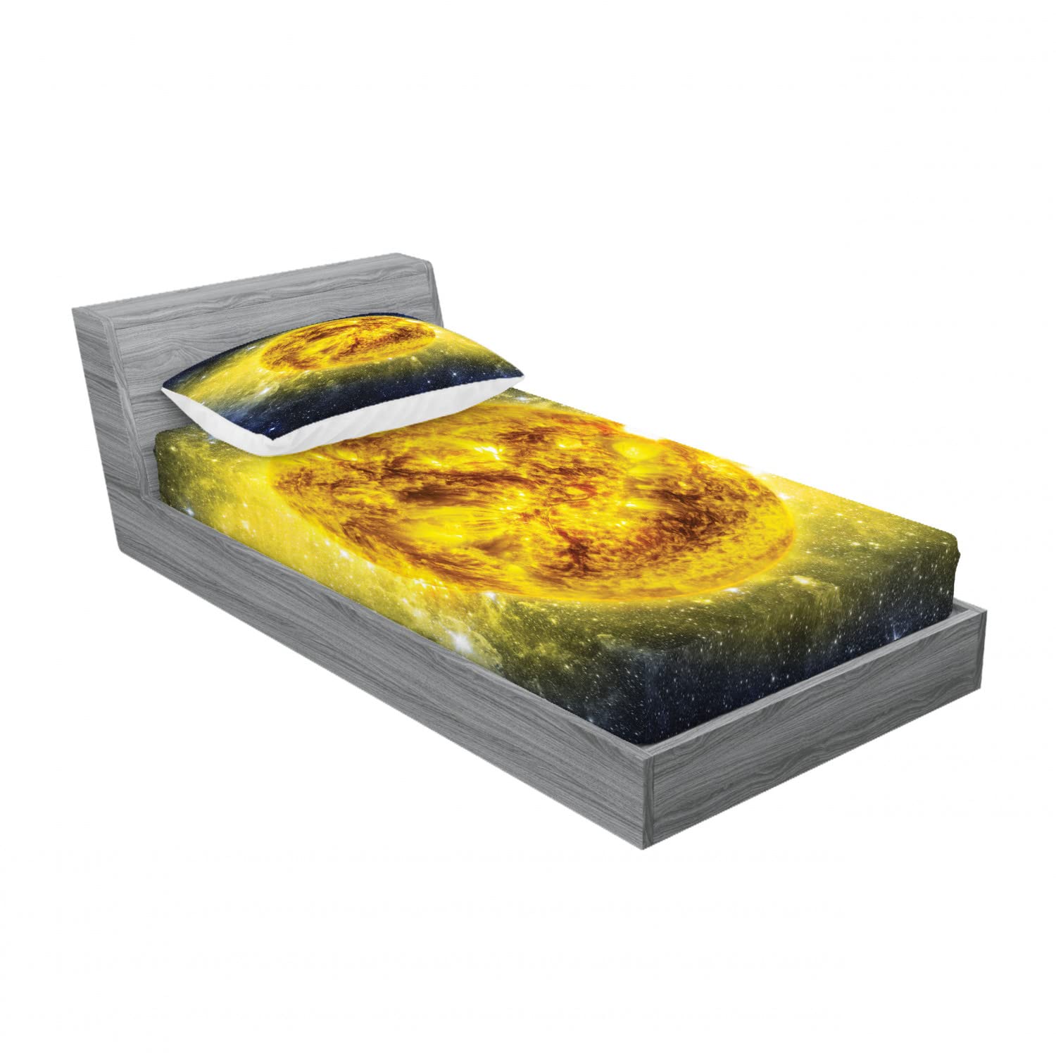 Ambesonne Galaxy 2-Pack Twin Fitted Sheets & Pillow Sham Set - Space Panorama Bedding Decor (2 Fitted Sheets & 2 Pillow Covers) - Yellow Blue Starry Night Design for Kids Room, Dorm, or Space-Themed Bedroom Decor