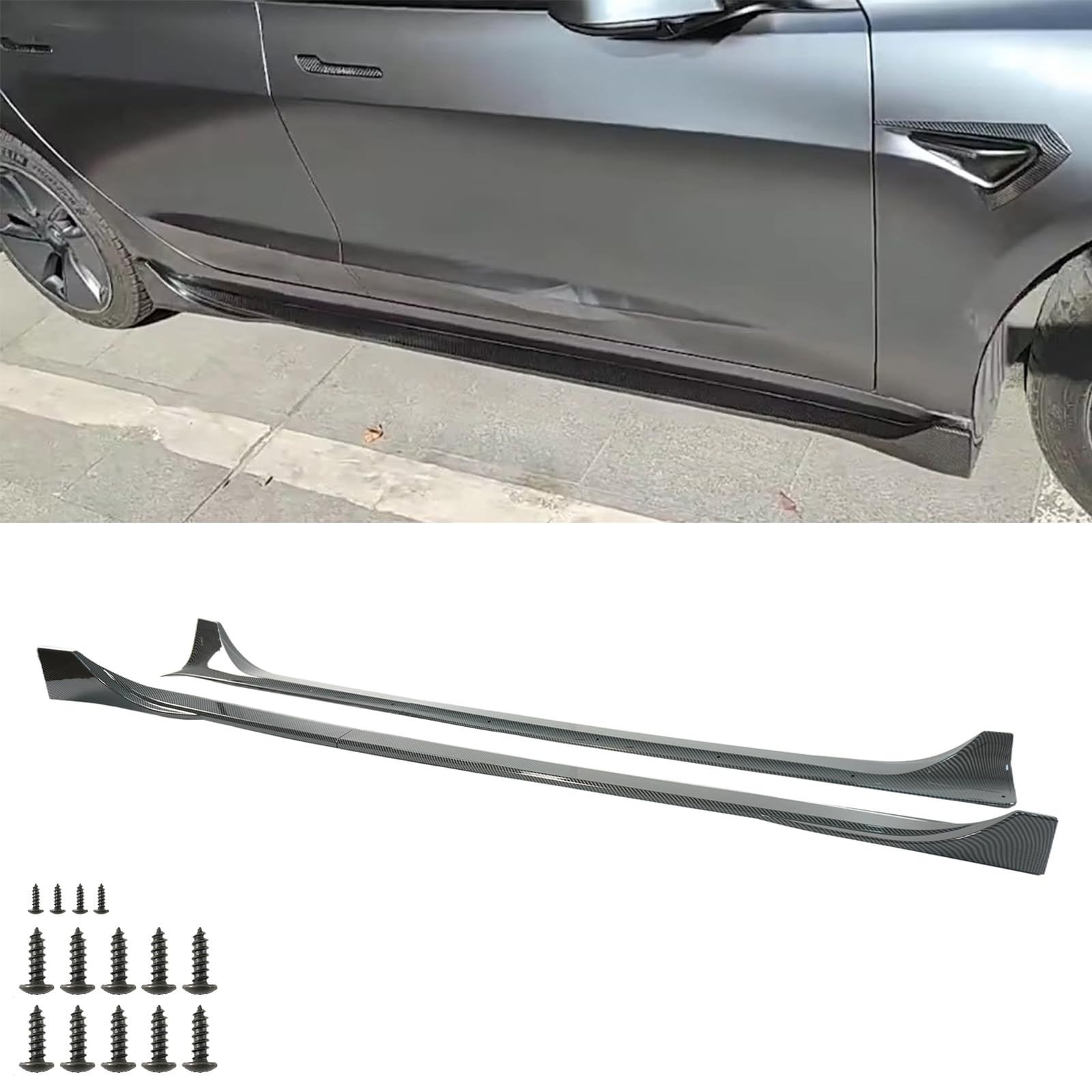 Tesla Model Y Side Skirt 2020-2024 - 4PCS ABS Plastic Side Extension Splitter Rocker Panel (Carbon Fiber Painted) - Enhance Style & Protection for Your Tesla Model Y - Perfect for Car Enthusiasts & Street Racing