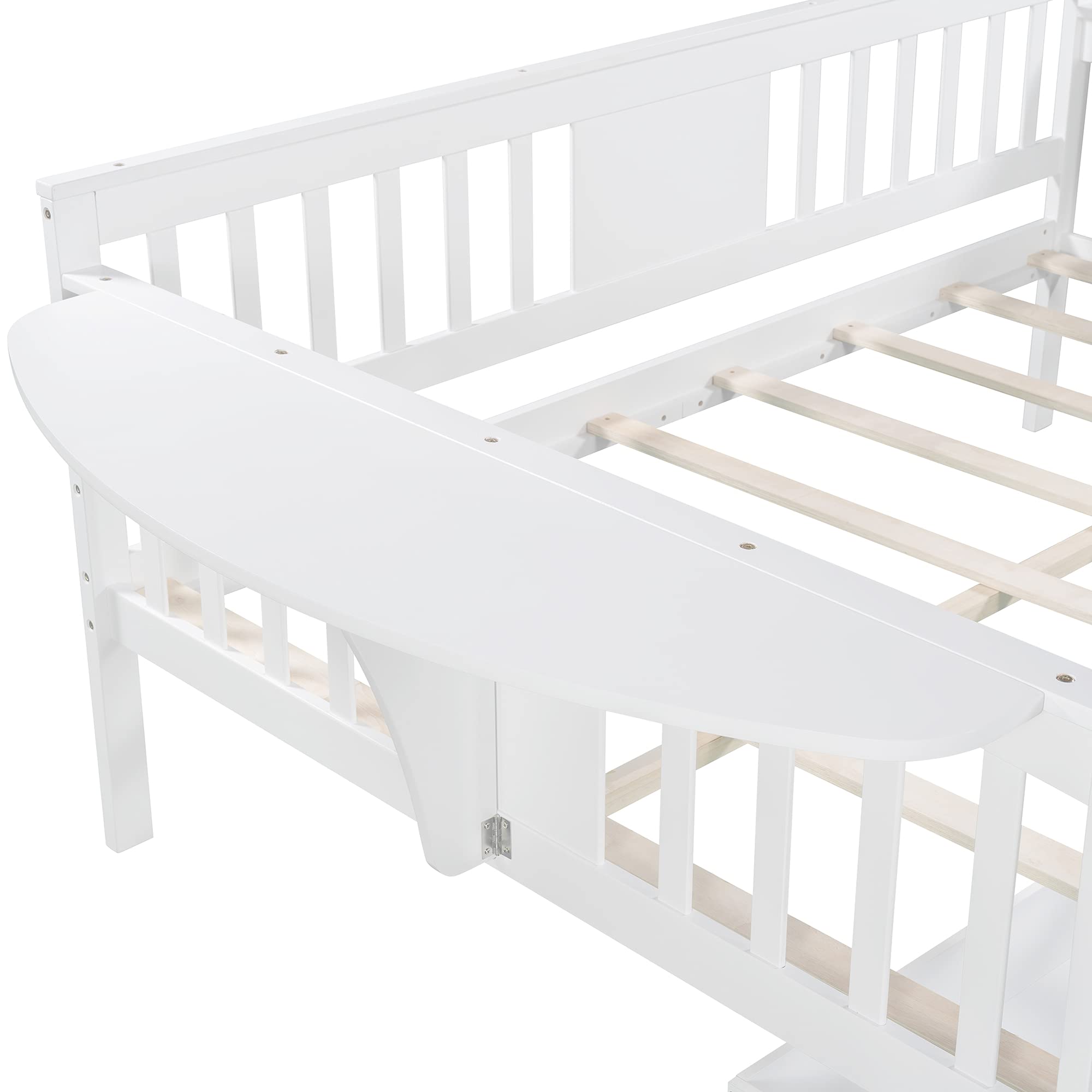 Harper & Bright Designs Full Size Daybed with Storage Drawers & Foldable Table - Wooden Sofa Bed Frame for Small Spaces, Guest Room, Living Room or Dorm (White, 2 Drawers) - Perfect for Sleepovers, Home Office & Space-Saving Solutions