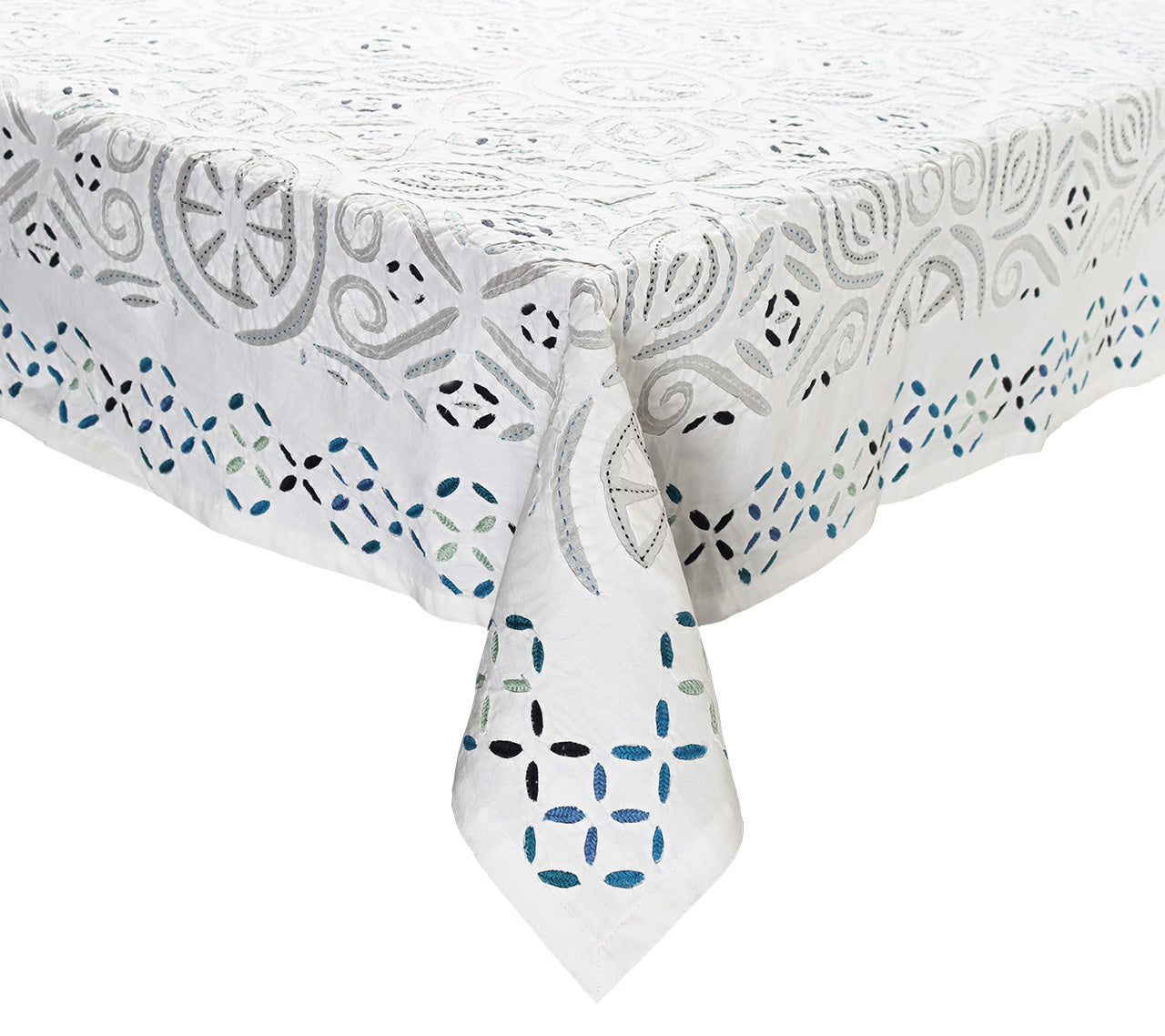 Premium Malta Tablecloth - White & Blue Striped Cotton Table Cover for Dining Room, Kitchen, and Outdoor Picnics