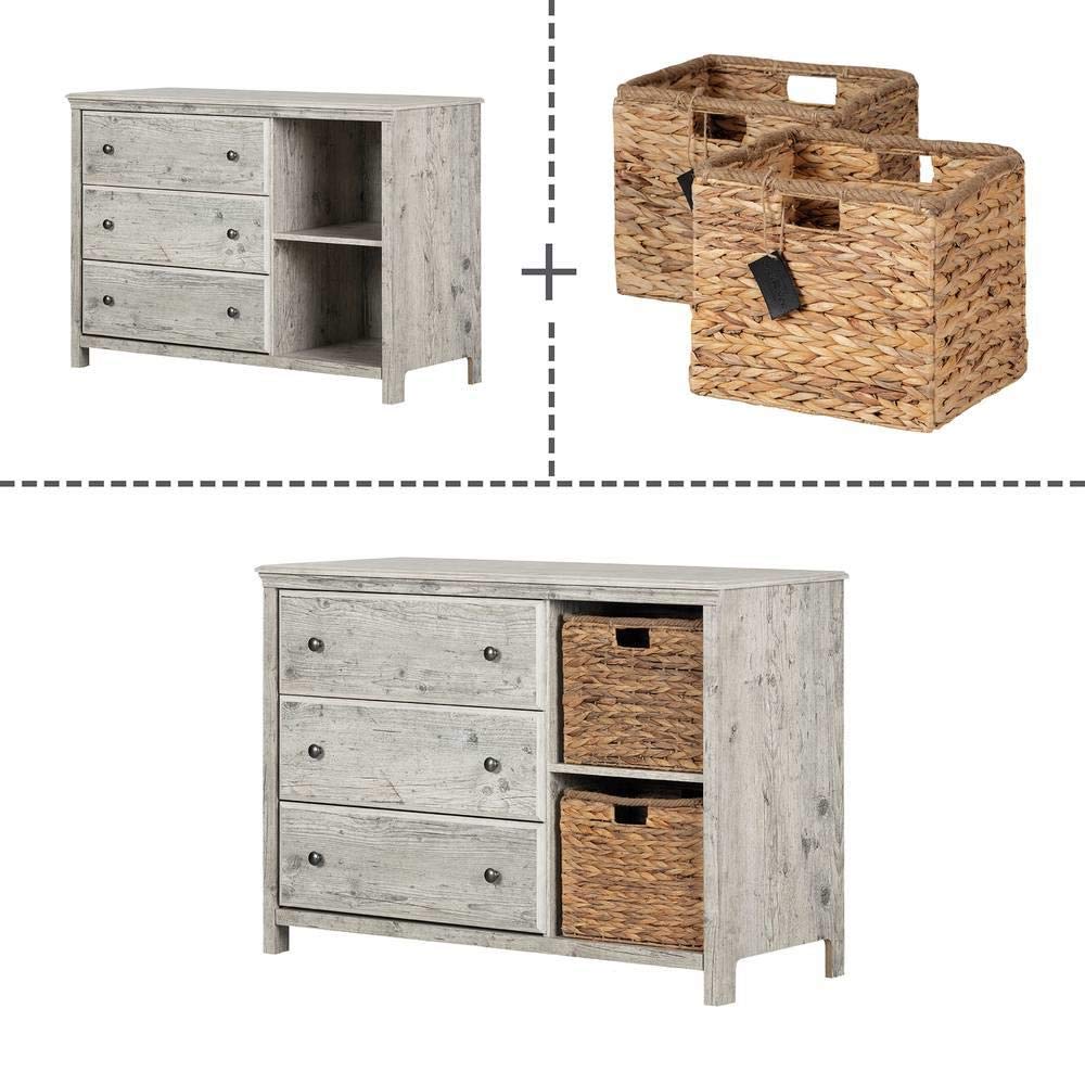 South Shore Cotton Candy 3-Drawer Dresser with Baskets in Seaside Pine - Modern Kids Bedroom Storage Solution for Clothes, Toys & Nursery Organization