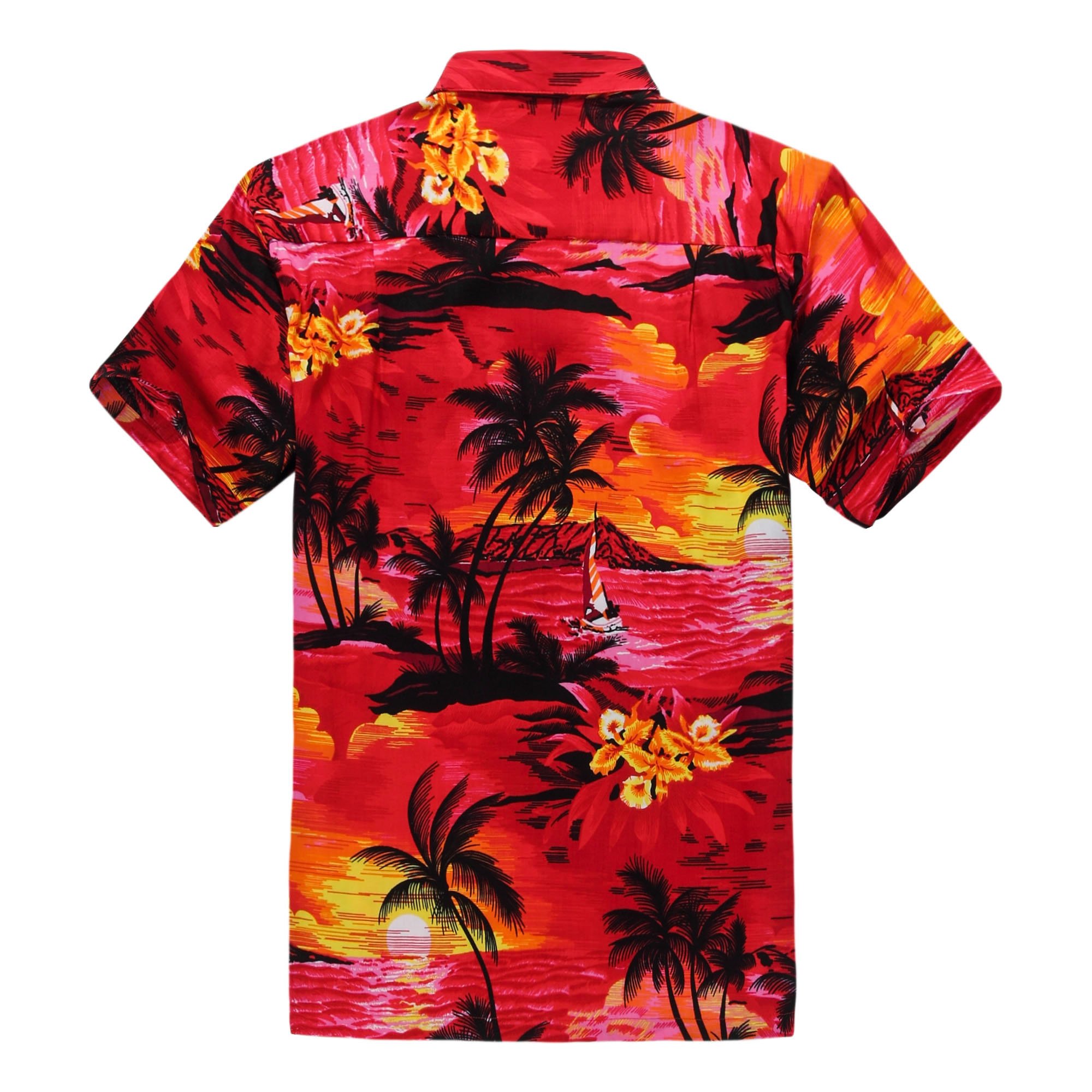 **Hawaiian Luau Shirt for Men & Boys - Sunset Red Tropical Aloha Shirt | Beach Party, Summer Vacation & Casual Wear**
