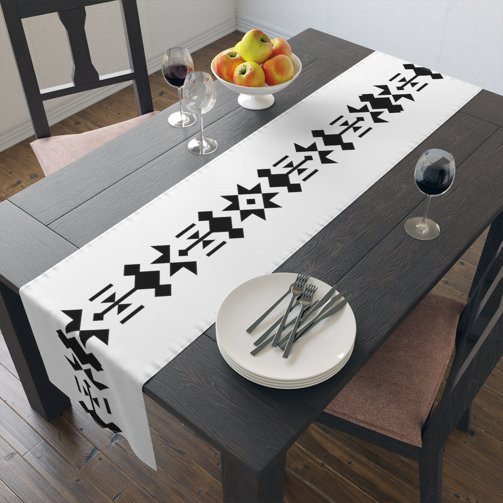 Southwestern Contemporary Table Runner - Cotton & Polyester Blend in White & Black Bohemian Style - Perfect for Dining Tables, Kitchen Islands, and Farmhouse Decor