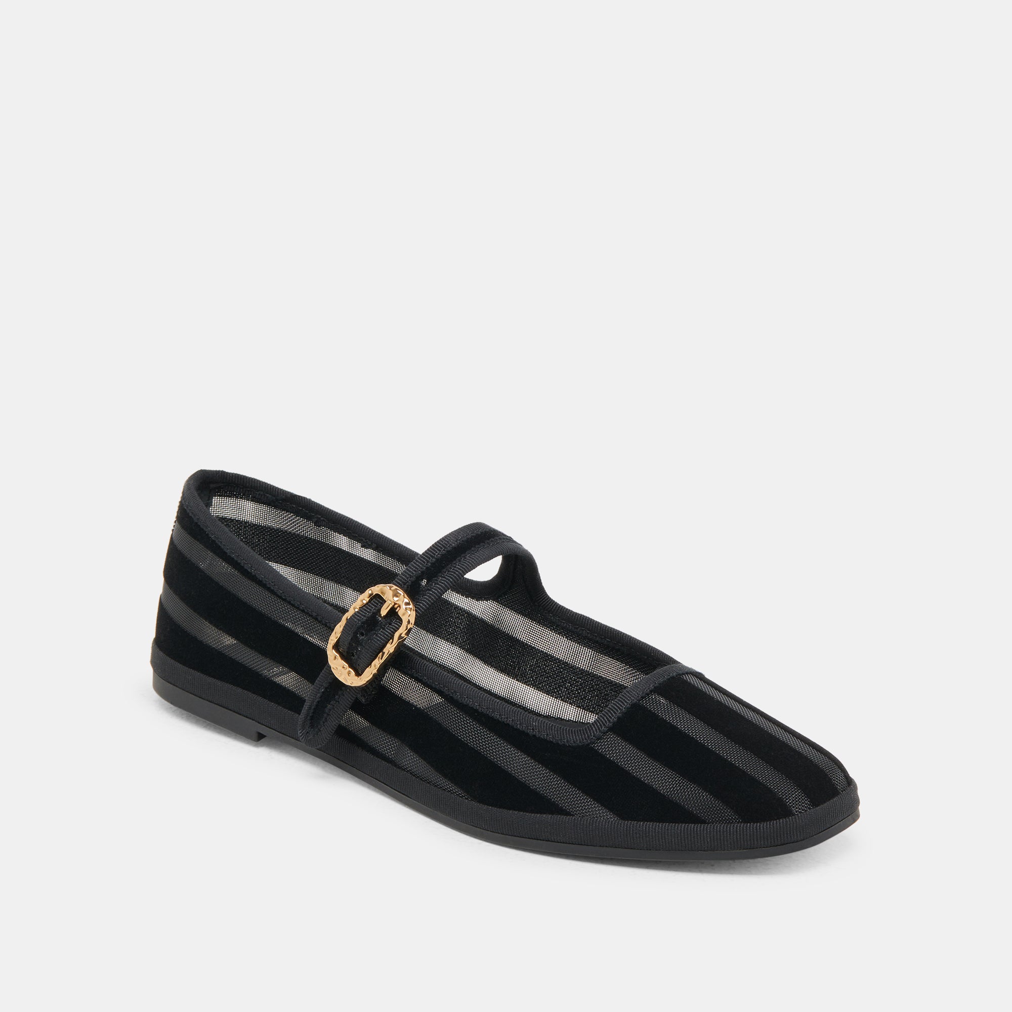TAMEKA Women's Ballet Flats - Black Stripe Mesh Comfortable Slip-On Shoes for Casual Wear, Office & Daily Outfits