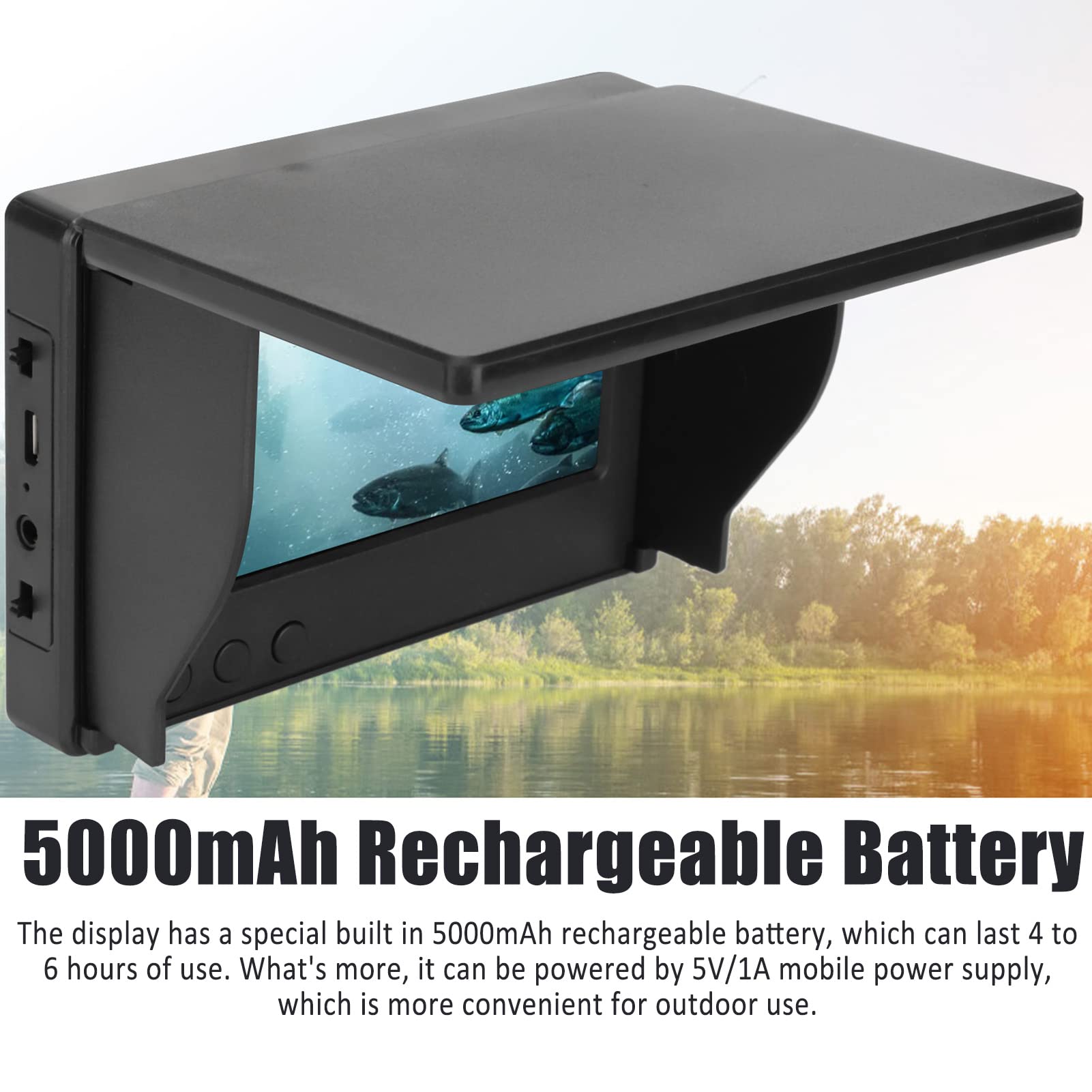 Yoidesu 4.3 Inch Fish Finder with Full Viewing Angle Screen - 800x480 HD Underwater Fishing Camera, 5000mAh Rechargeable Battery for Sea, Ice & Lake Fishing - Supports 3.5mm Camera Interface | Perfect for Deep Water Fishing, Ice Hole Exploration & Boat Angling Adventures