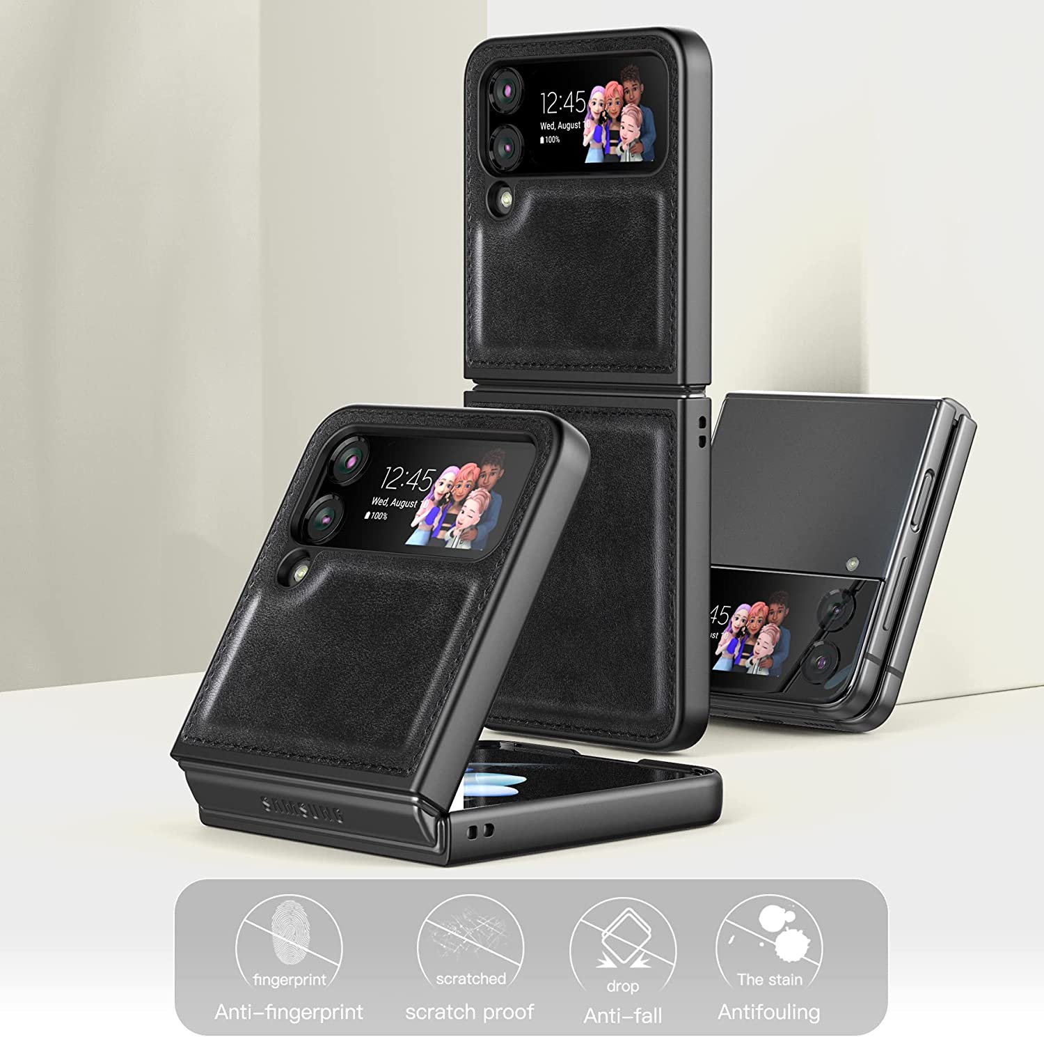 Samsung Galaxy Z Flip 4 Leather Phone Case - Premium Black Protective Cover for Flip Smartphone | Perfect for Work, Travel & Everyday Use