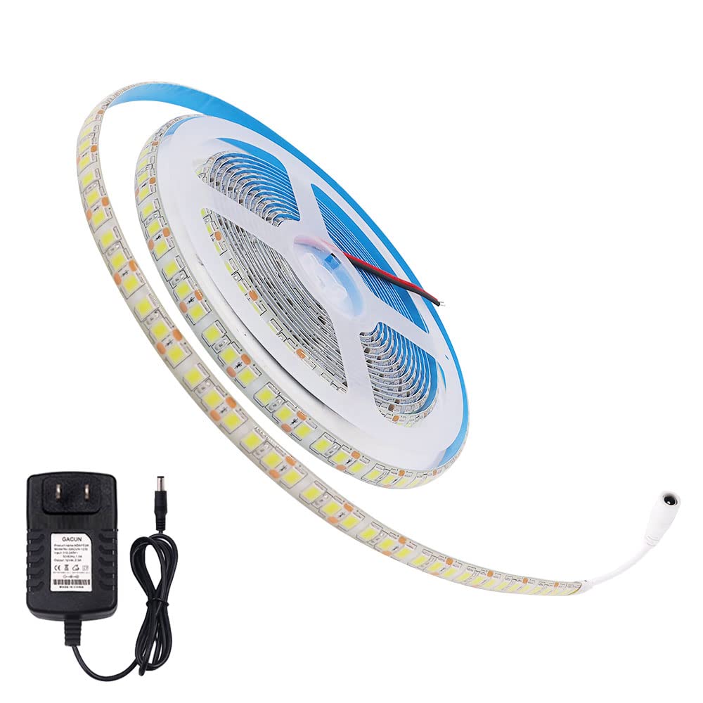 XUNATA 16.4ft LED Strip Lights Super Bright 5054 SMD 600 LEDs Waterproof Flexible Tape Light 12V Natural White for Home Kitchen Under Cabinet Lighting - Perfect for Bedroom, Living Room, Closet, and DIY Projects