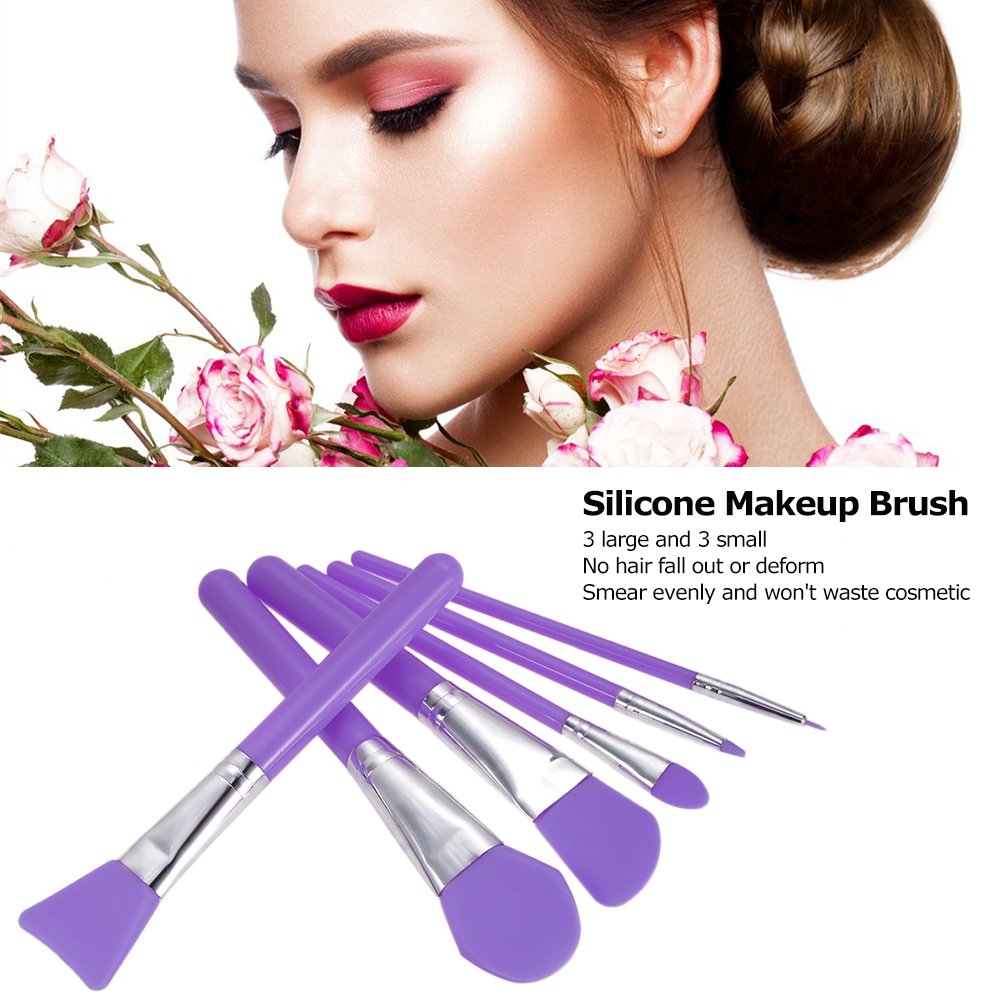 EXCLUZO 6-Piece Professional Makeup Brush Set - Foundation, Eyeshadow, Eyebrow Brushes with Ergonomic Purple Handle - Perfect for Daily Makeup, Contouring & Beauty On-The-Go