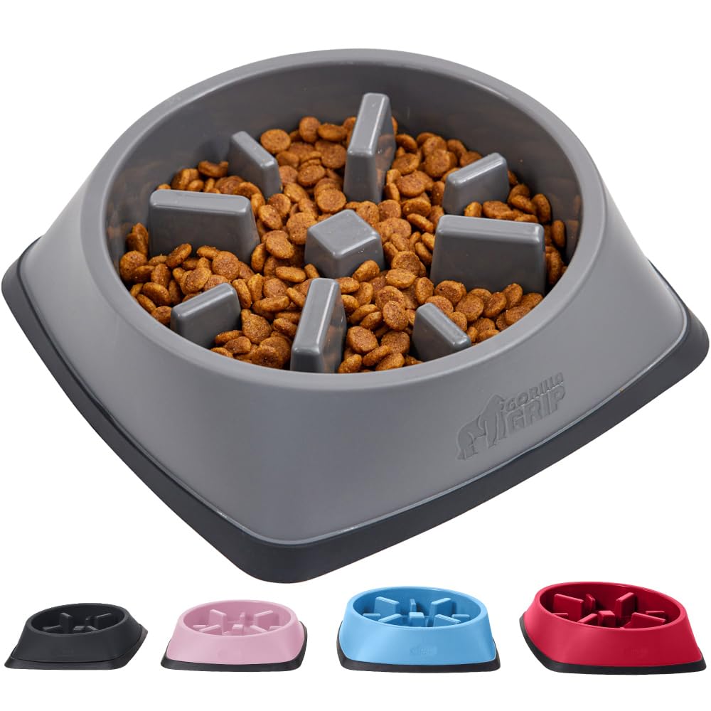 GORILLA GRIP Slow Feeder Dog Bowl - Interactive Puzzle Toy for Dogs & Cats - Prevents Overeating & Keeps Pets Busy - 100% BPA Free Pet Food Training Dish - 2 Cup Capacity - Ideal for Fast Eaters & Mealtime Enrichment - Perfect for Puppy Training & Boredom Relief