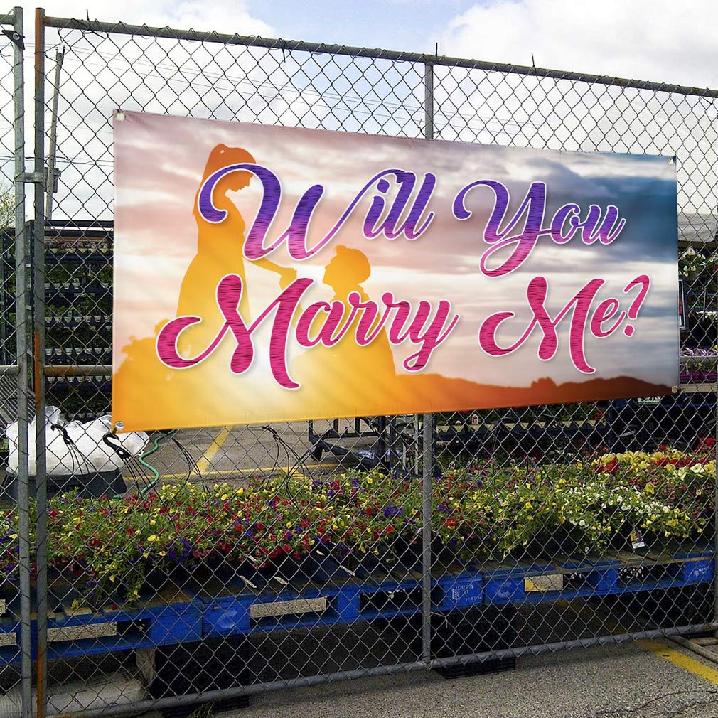 Custom Vinyl Banner - Will You Marry Me Proposal Sign (60x144 Inches) | Weatherproof Outdoor Yard Sign with 10 Grommets | Perfect for Weddings, Proposals & Events | Durable Advertising Printing for Home, Garden & Commercial Use