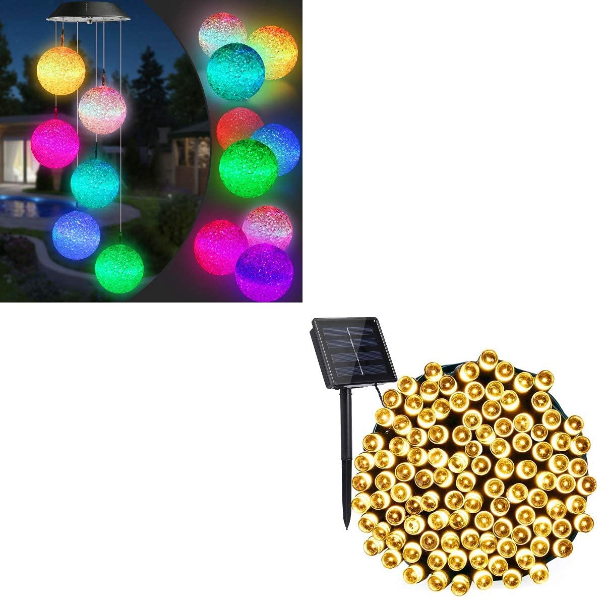 Toodour Color Changing Solar Ball Wind Chimes & 72ft 200 LED Waterproof Solar String Lights - Outdoor Garden Patio Decor for Backyard, Wedding, Party (Weatherproof Solar Powered)