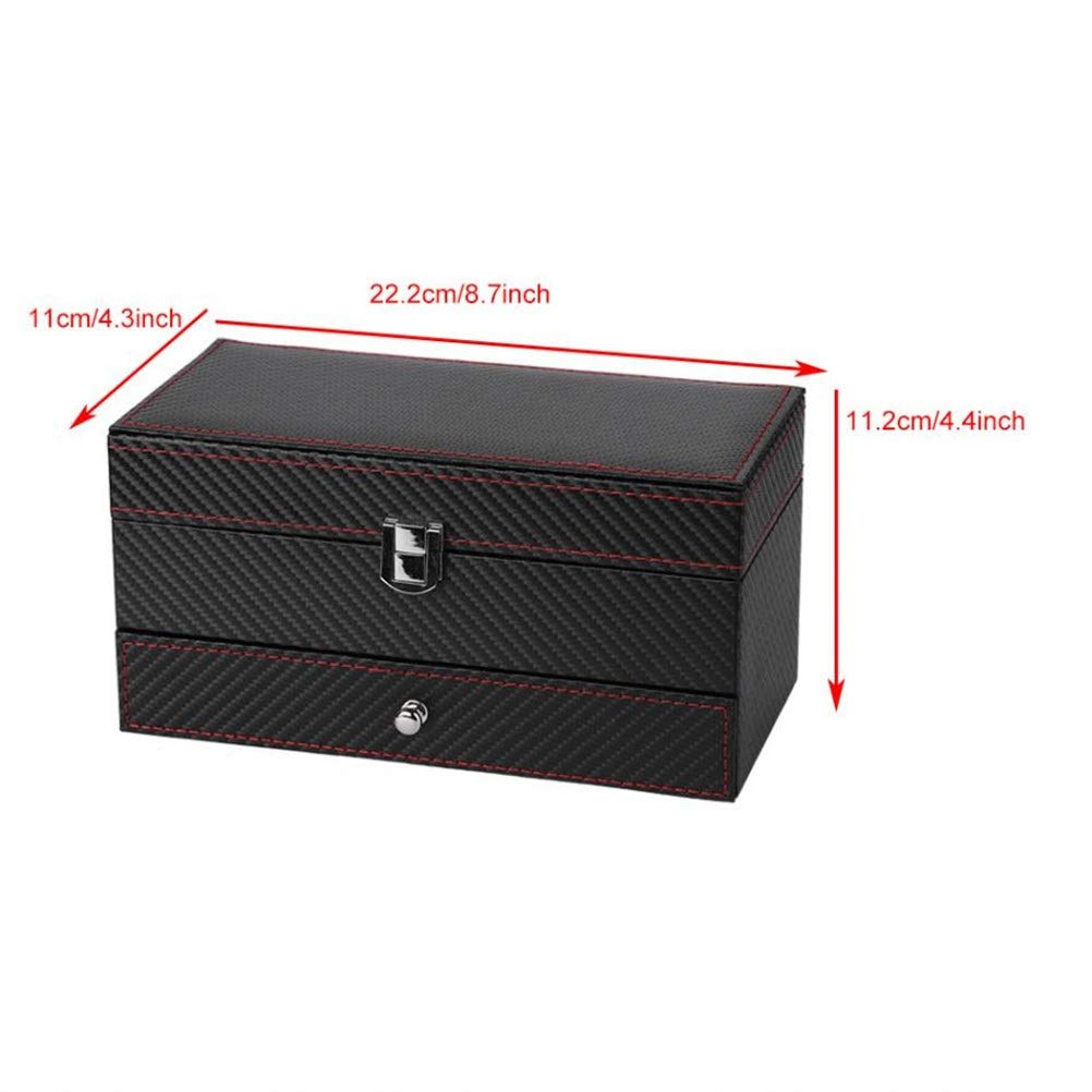 Premium 4-Grid Double Layer Watch Box - Carbon Fiber PU Leather Jewelry Organizer for Watches, Rings & Earrings - Luxury Display Case & Gift for Men & Women - Perfect for Travel, Home & Office Storage