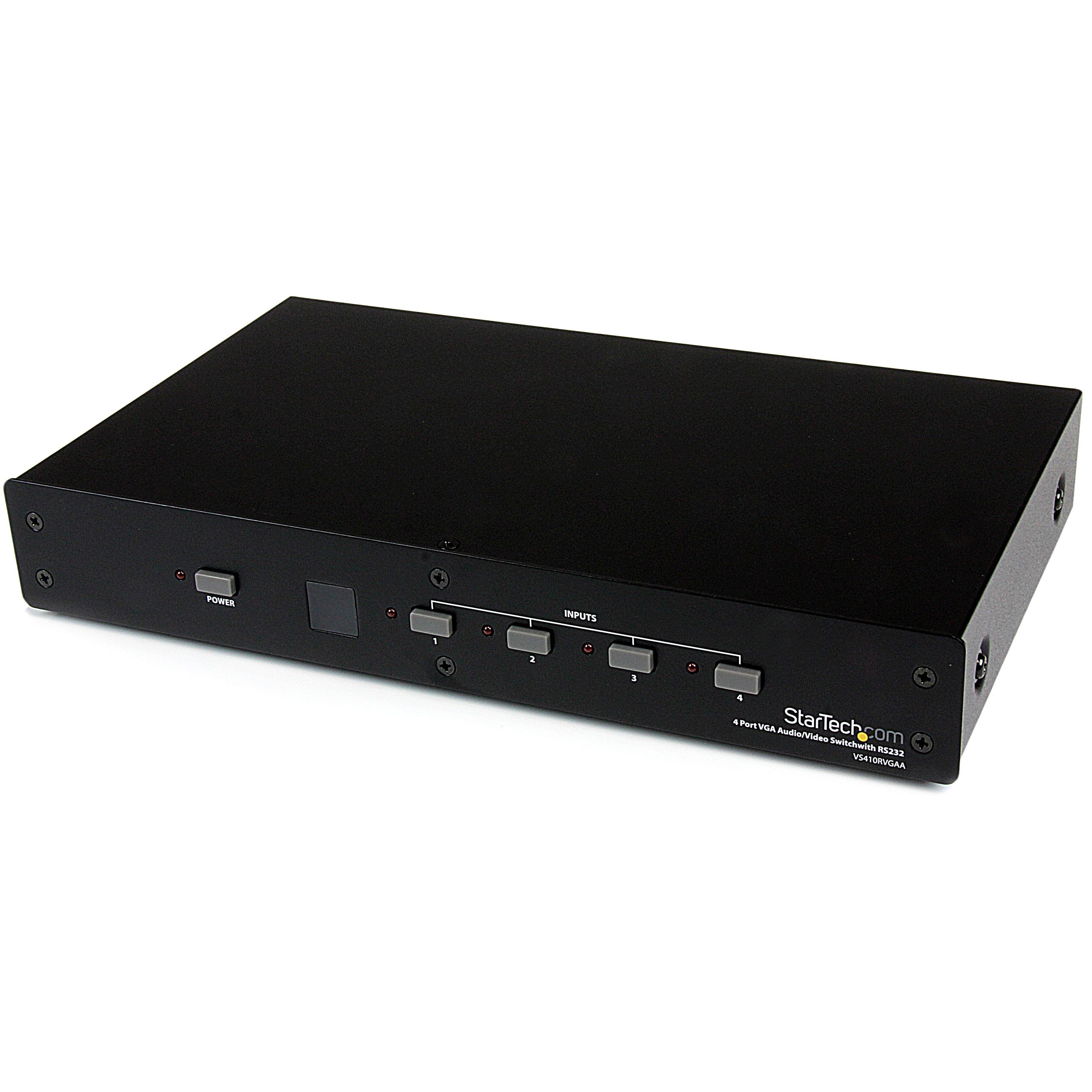 StarTech.com 4 Port VGA Video Audio Switch with RS232 Control - VGA Switcher for Multiple Monitors - VS410RVGAA (Black) - Perfect for Home Office, Conference Rooms & Gaming Setups