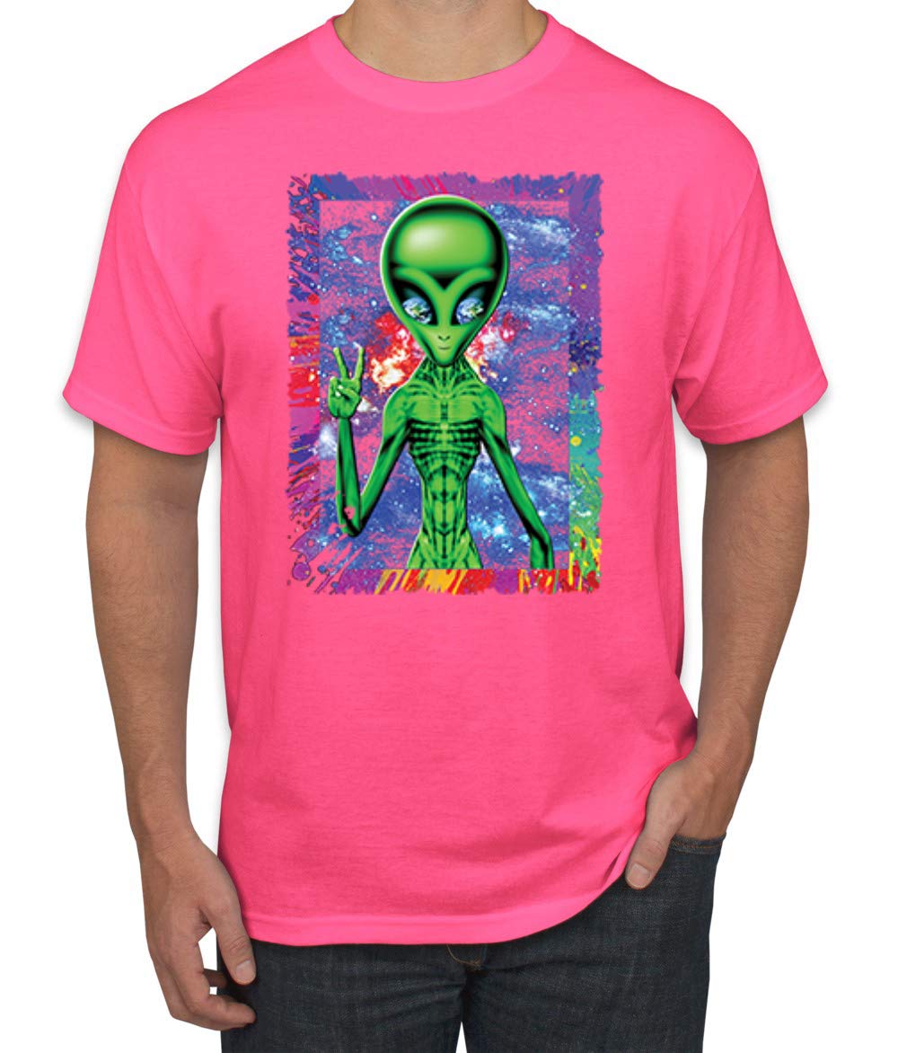 Trippy Alien in Space Peace Hand Graphic T-Shirt for Men - Cool Pop Culture Tee for Casual Wear, Music Festivals & Street Style
