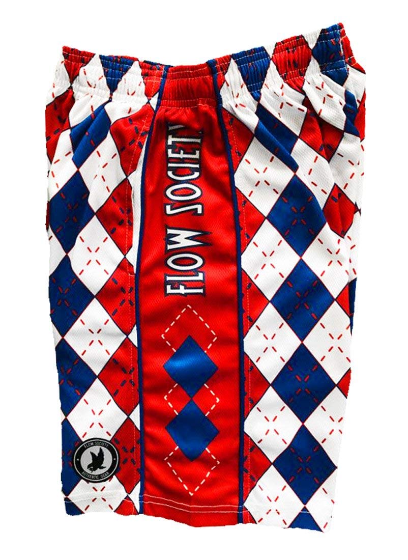 Flow Society Men's Red, White & Blue Argyle Athletic Shorts - Breathable Gym & Casual Wear for Active Lifestyles