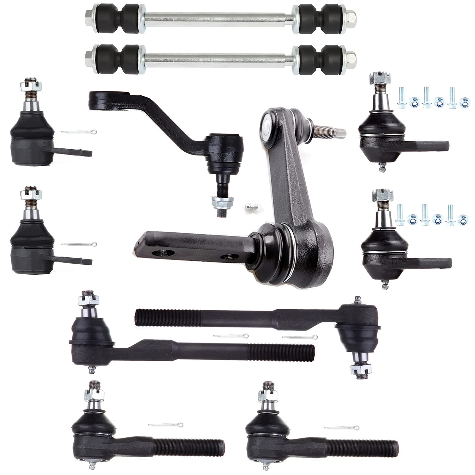 ROADFAR Ball Joint, Idler Arm, Pitman Arm, Sway Bar End Link & Tie Rod End Suspension Kit - Compatible with 2000-2001 Dodge Ram 1500 (Set of 12) | Durable Replacement Parts for Off-Roading & Heavy-Duty Towing