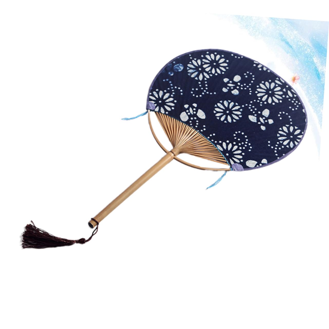 Japanese Style Double-Sided Sensu Fan - Handheld Navy Cloth Bamboo Fan with Random Pattern Painting - Perfect for Cosplay, Home Decor, and Traditional Dance Performances