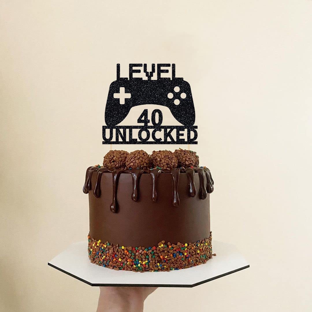 Level 40 Unlocked Video Game Cake Topper - Game Controller Birthday Decoration for 40th Birthday Party | Perfect for Gamer Cakes, Anniversary Celebrations & Gaming Themed Parties
