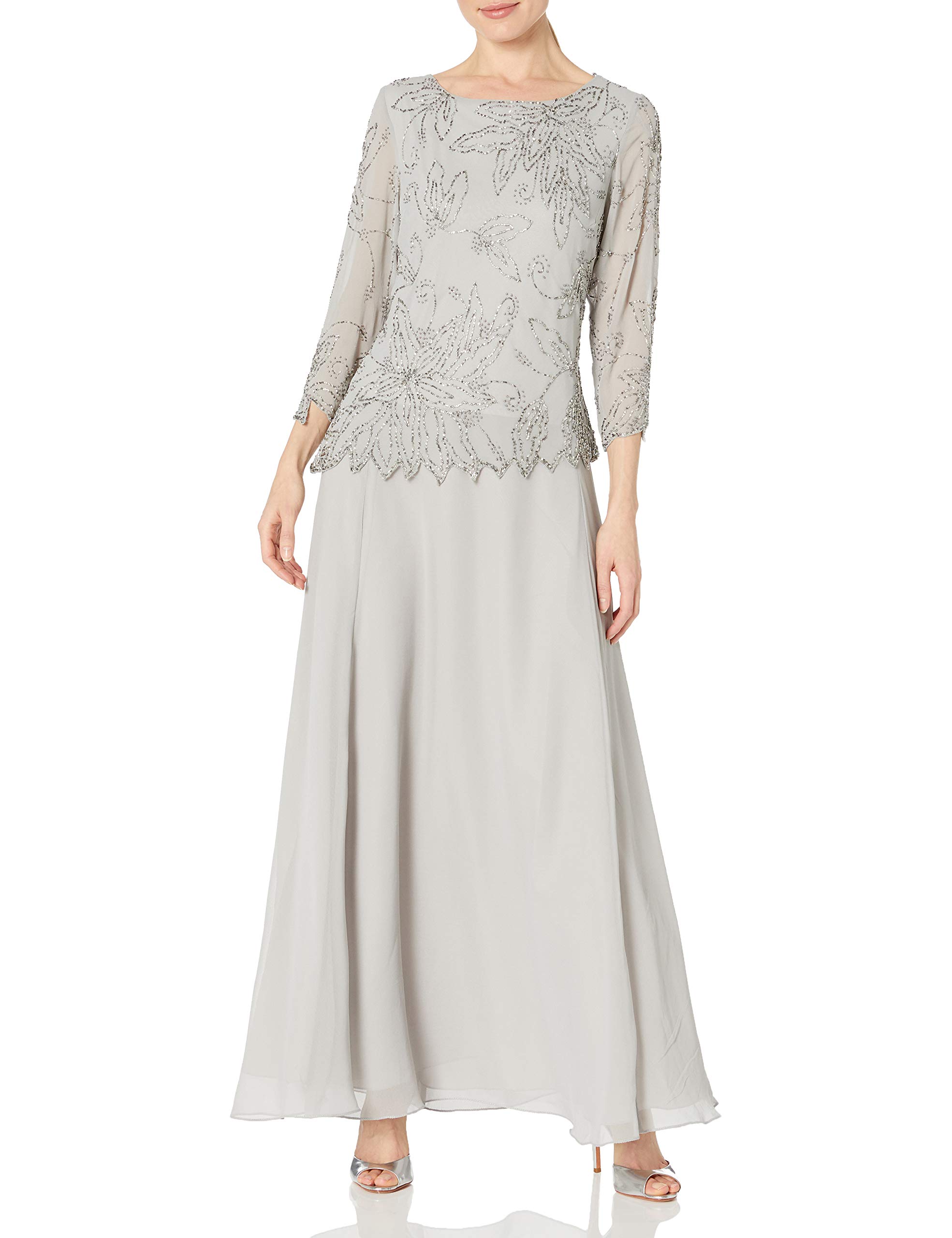 J Kara Women's Petite Floral Beaded Gown - Elegant Formal Dress for Weddings, Prom & Evening Events | Plus Size & Petite Options Available