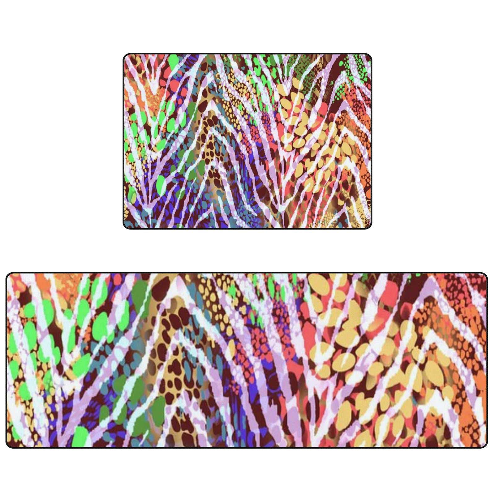 Non-Slip Zebra Print Kitchen Rugs Set - 2 Piece Soft Absorbent Coral Velvet Floor Mats (17.7x29.1Inch + 17.7x58.2Inch) - Washable Kitchen Runner for Sink Area & High Traffic Zones - Perfect for Modern Farmhouse & Contemporary Kitchens