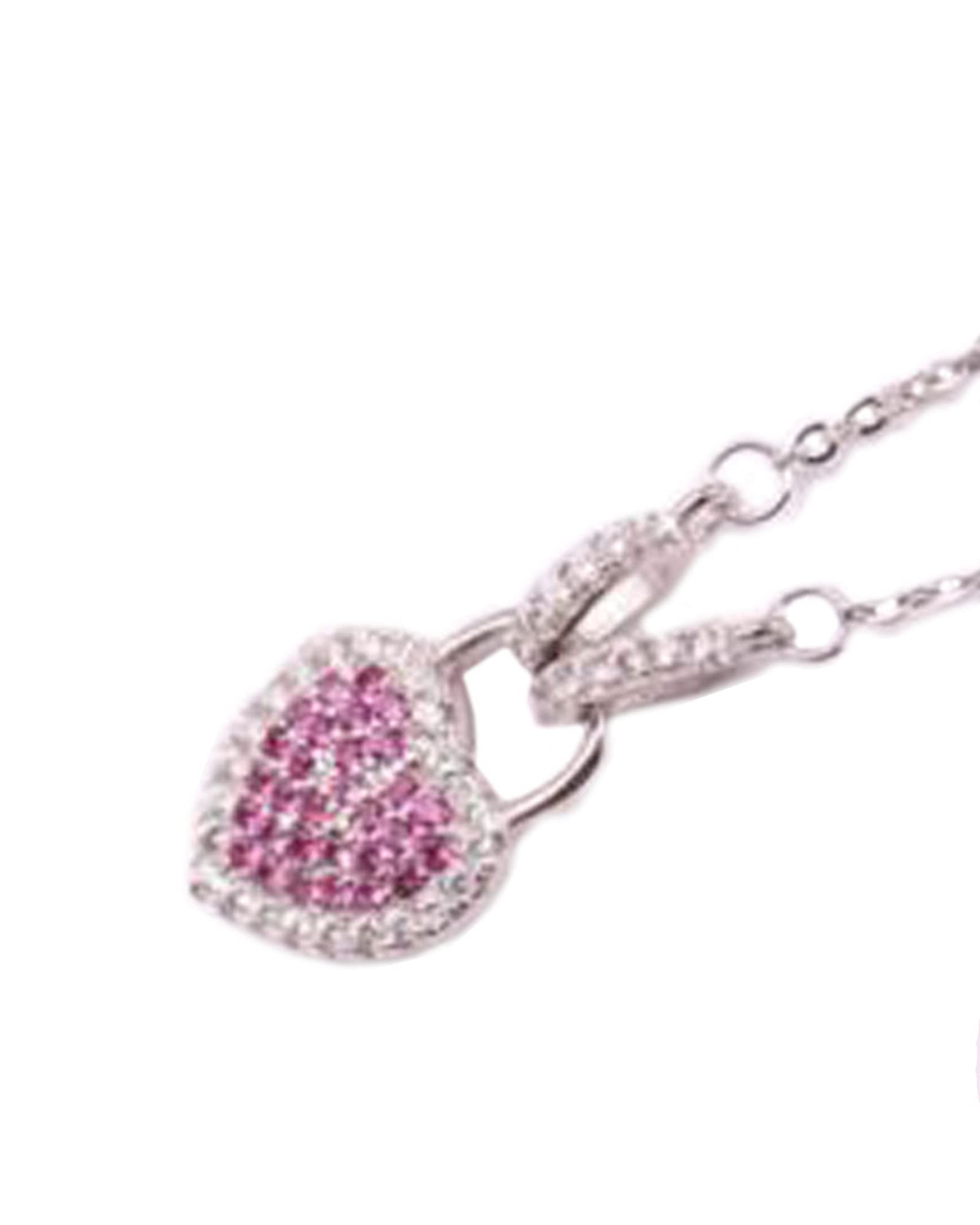 Sterling Silver Pink Heart Love CZ Pendant Necklace for Women - 18